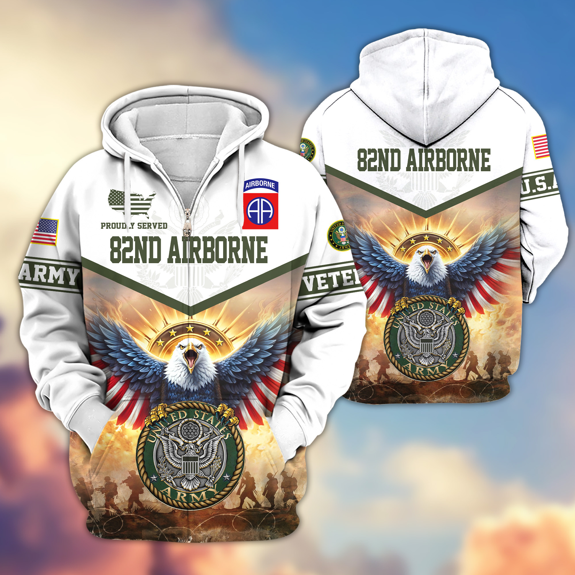 Premium 82nd Airborne Zip Up Hoodie VPVC620143, Gifts For Army Veteran, Gifts For Veterans Day
