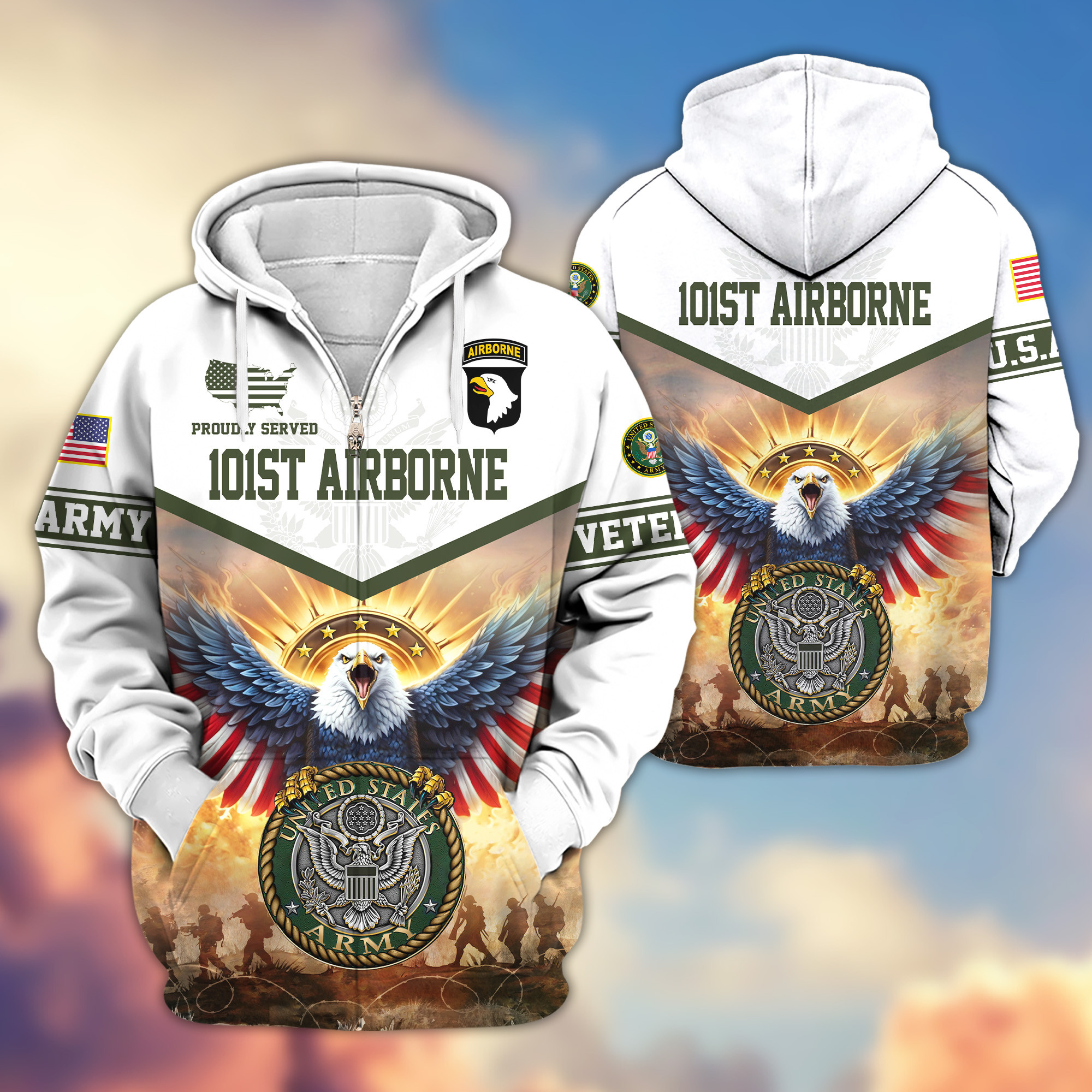 Premium 101st Airborne Zip Up Hoodie VPVC620145, Gifts For Army Veteran, Gifts For Veterans Day