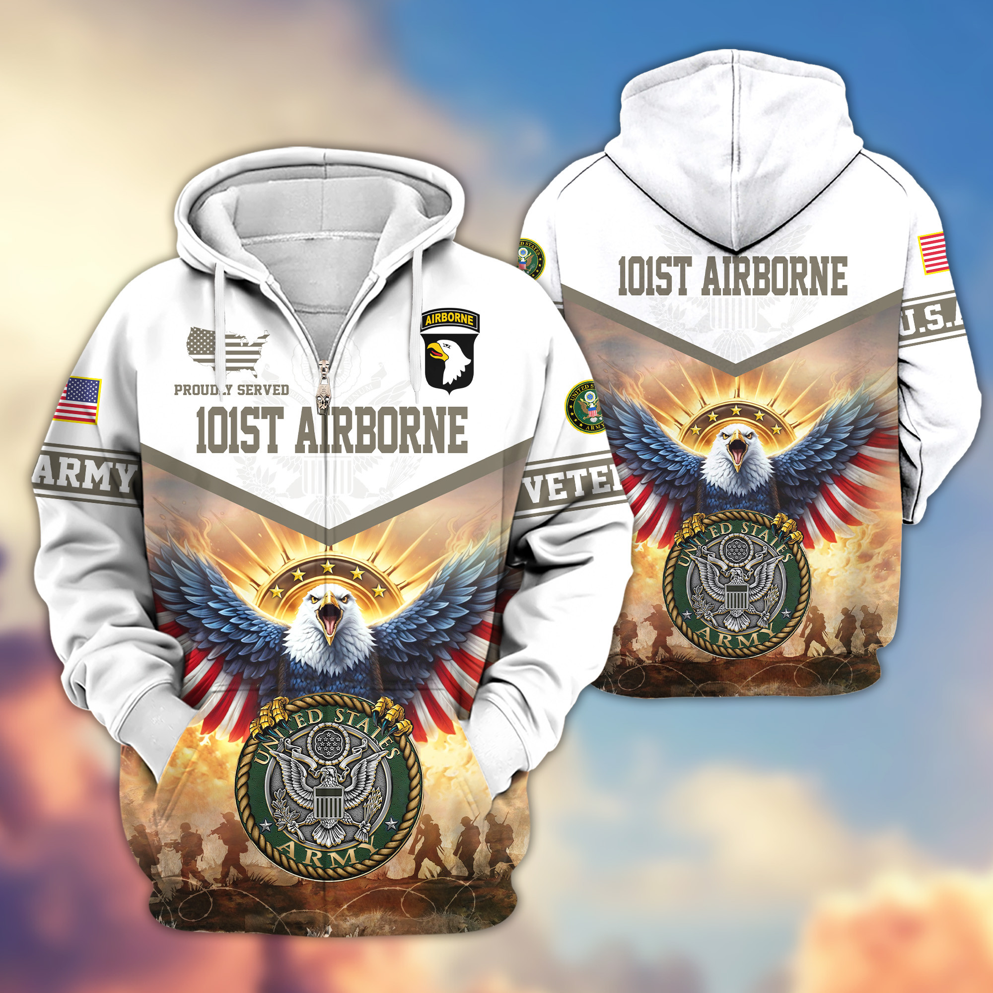 Premium 101st Airborne Zip Up Hoodie VPVC620146, Gifts For Army Veteran, Gifts For Veterans Day