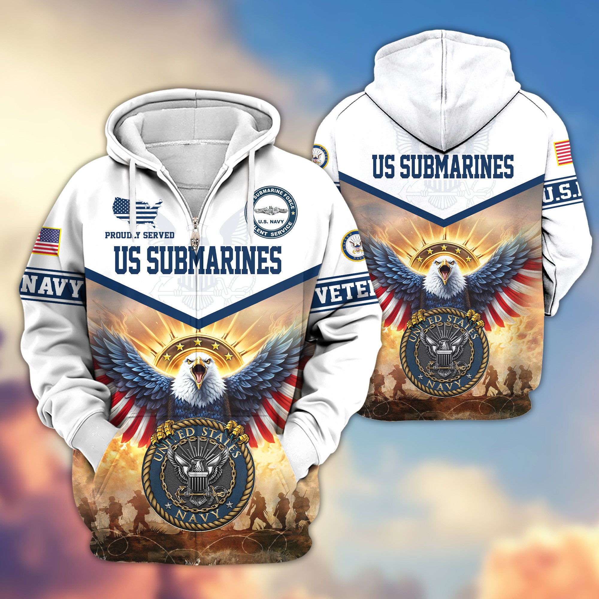 Premium US Submarine Zip Up Hoodie VPVC620147, Gifts For Army Veteran, Gifts For Veterans Day