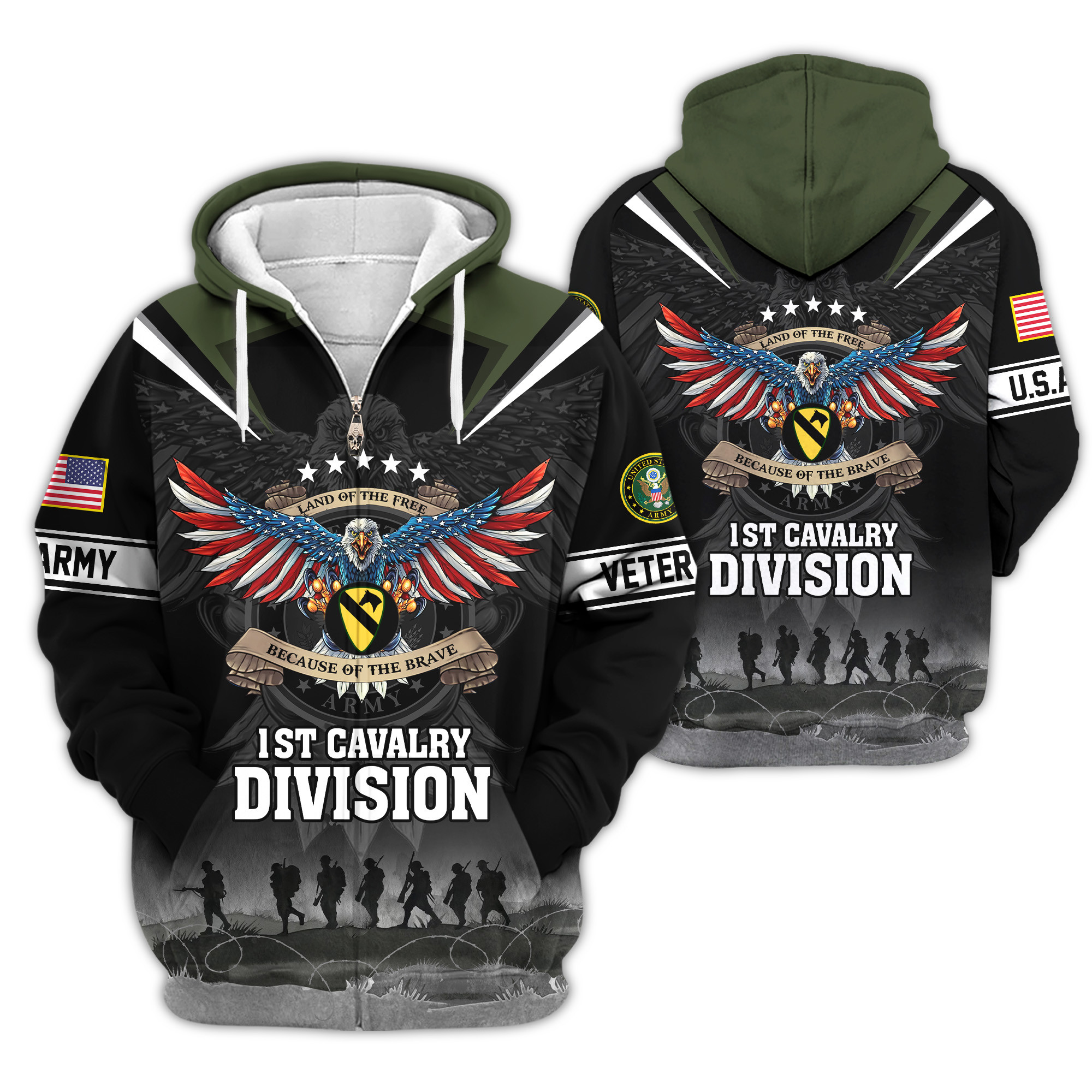 Premium 1st Cavalry Division Zip Up Hoodie VPVC620151, Gifts For Army Veteran, Gifts For Veterans Day