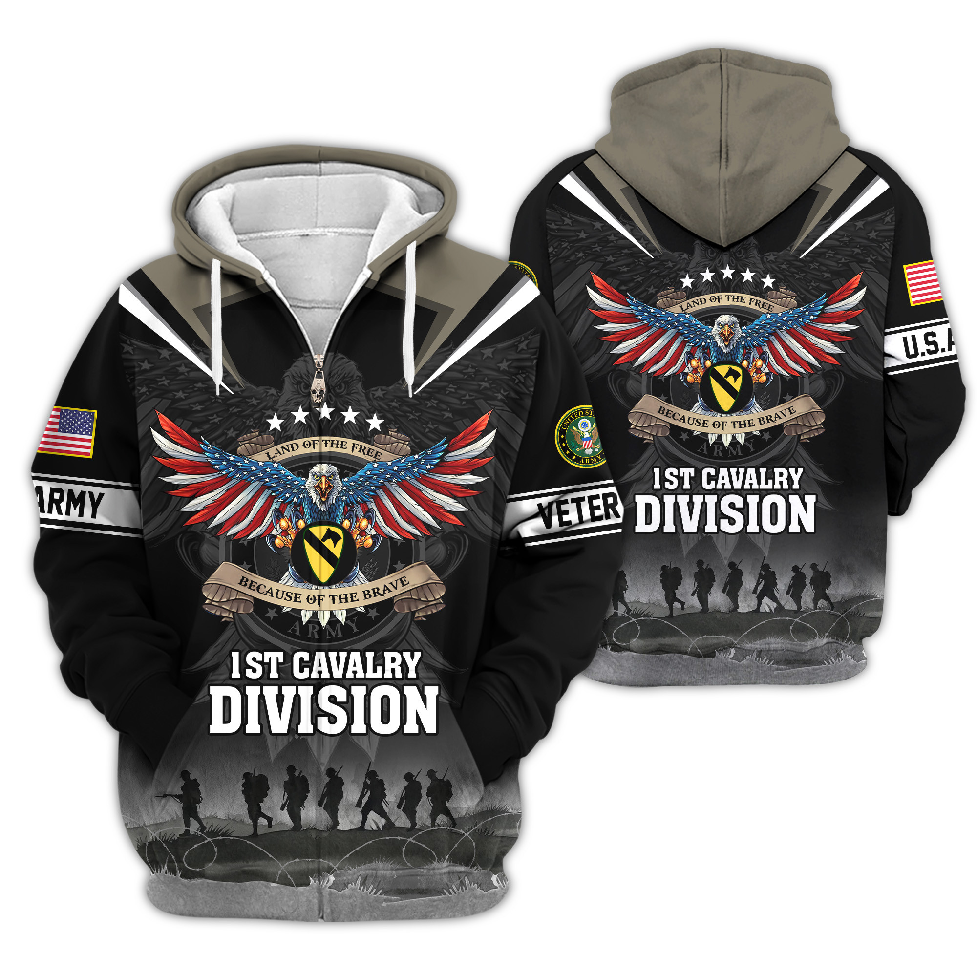 Premium 1st Cavalry Division Zip Up Hoodie VPVC620152, Gifts For Army Veteran, Gifts For Veterans Day