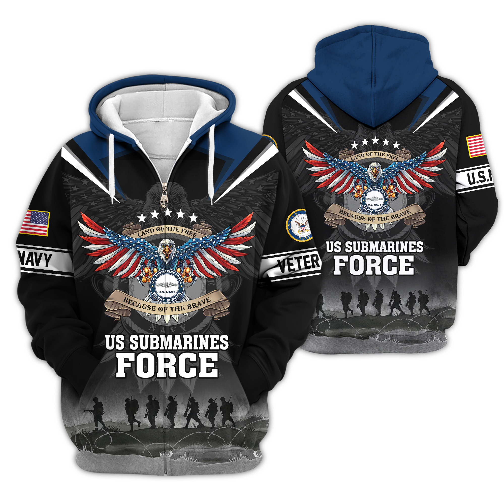 Premium US Submarine Zip Up Hoodie VPVC620157, Gifts For Army Veteran, Gifts For Veterans Day