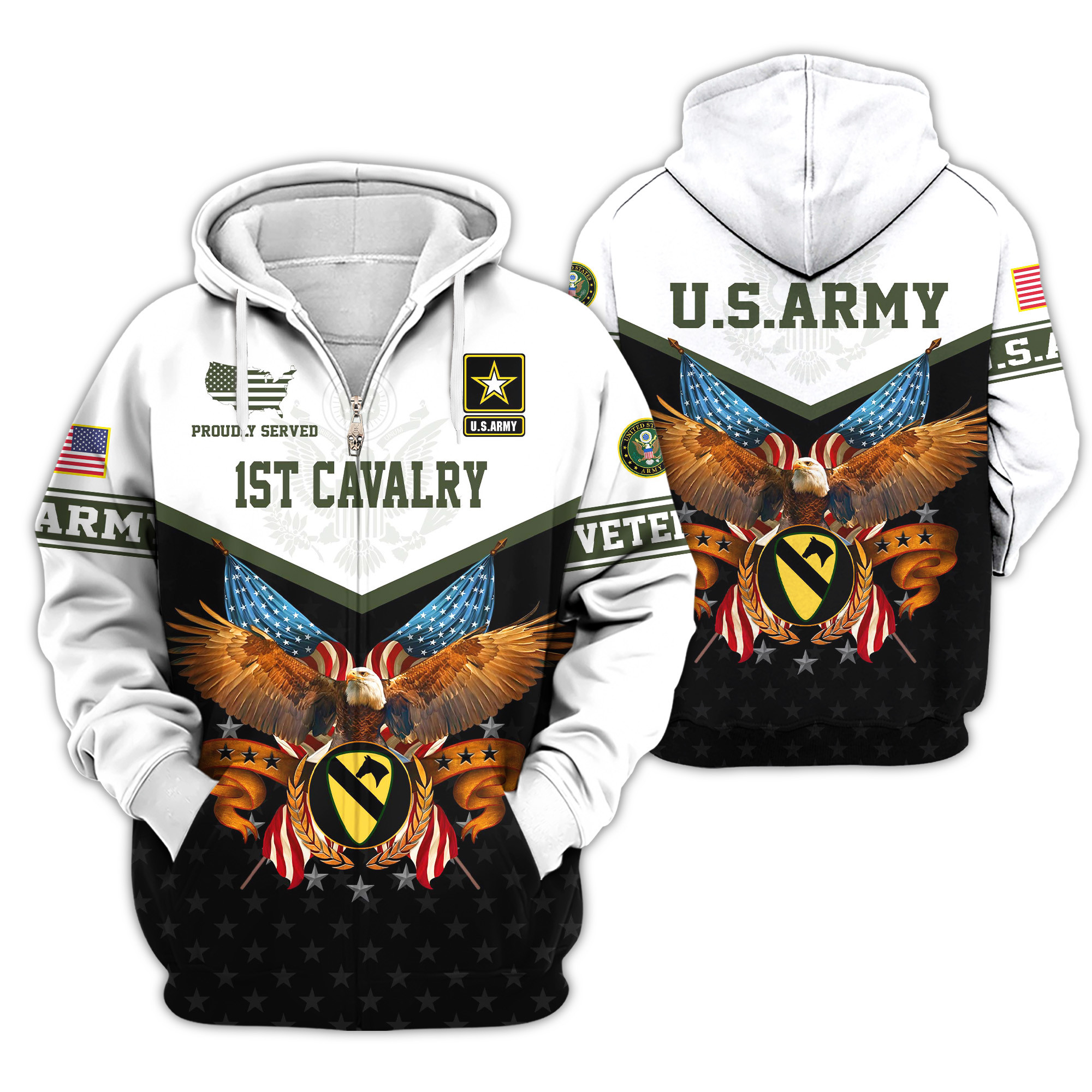 Premium 1st Cavalry Division Zip Up Hoodie VPVC620161, Gifts For Army Veteran, Gifts For Veterans Day