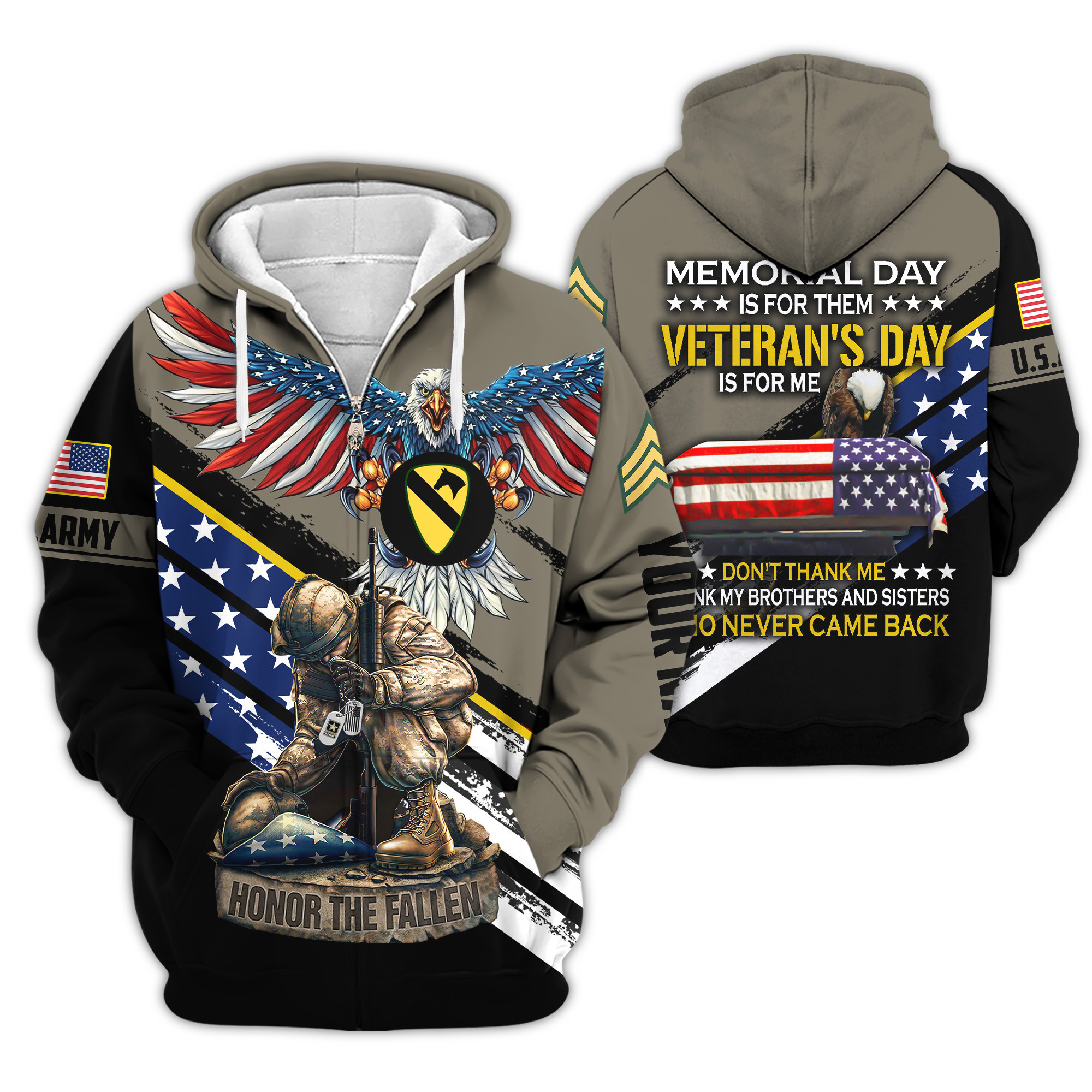 Premium 1st Cavalry Division Zip Up Hoodie VPVC620181, Gifts For Army Veteran, Gifts For Veterans Day