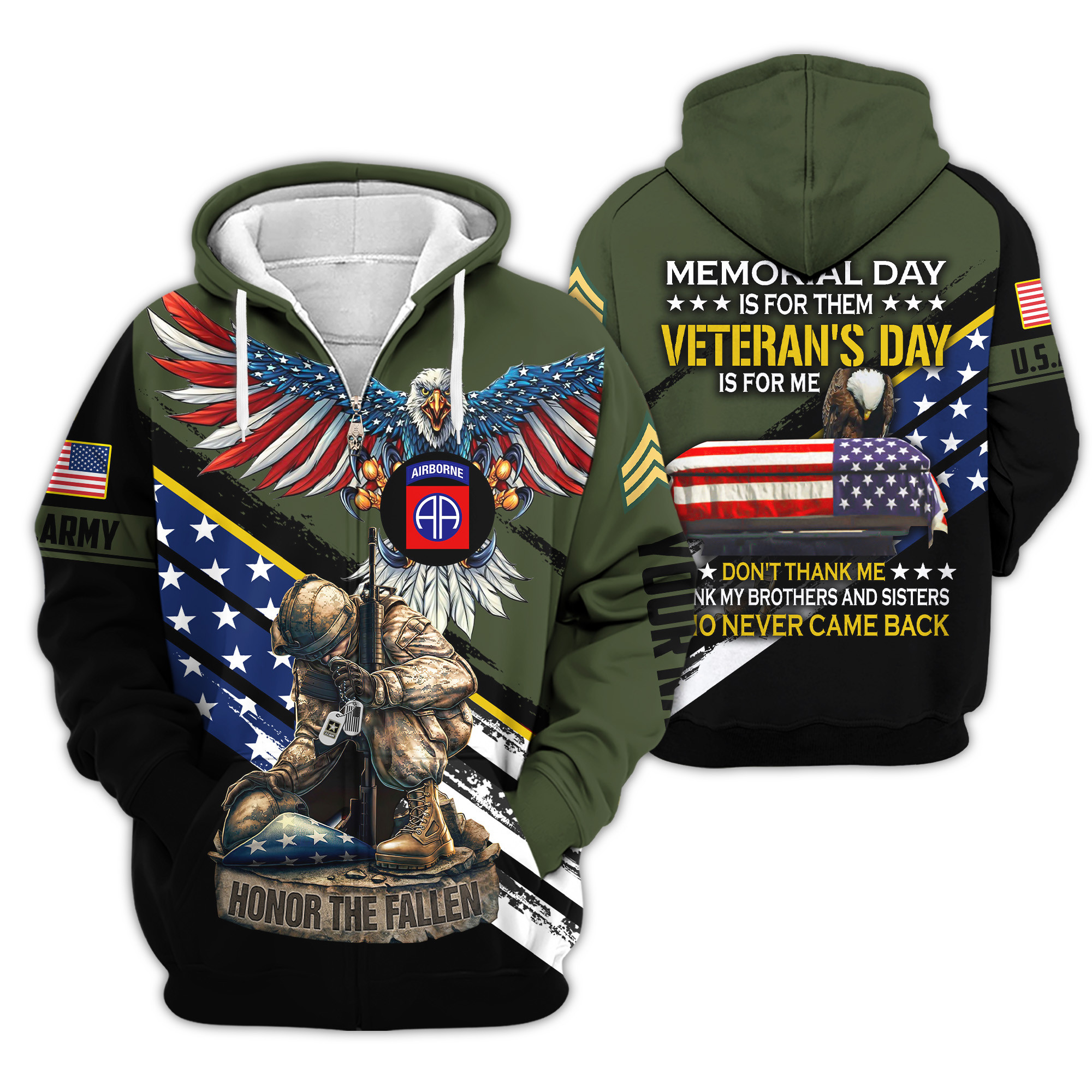 Premium 82nd Airborne Zip Up Hoodie VPVC620183, Gifts For Army Veteran, Gifts For Veterans Day