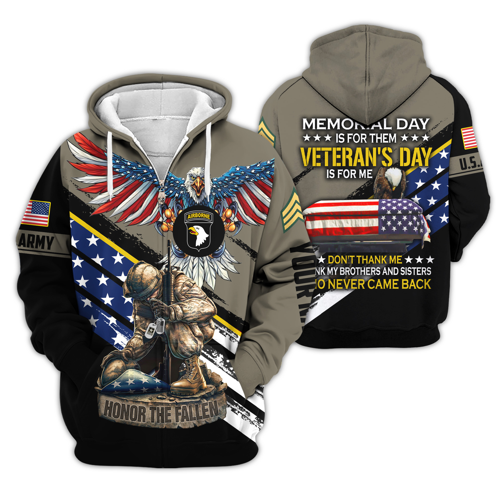 Premium 101st Airborne Zip Up Hoodie VPVC620186, Gifts For Army Veteran, Gifts For Veterans Day