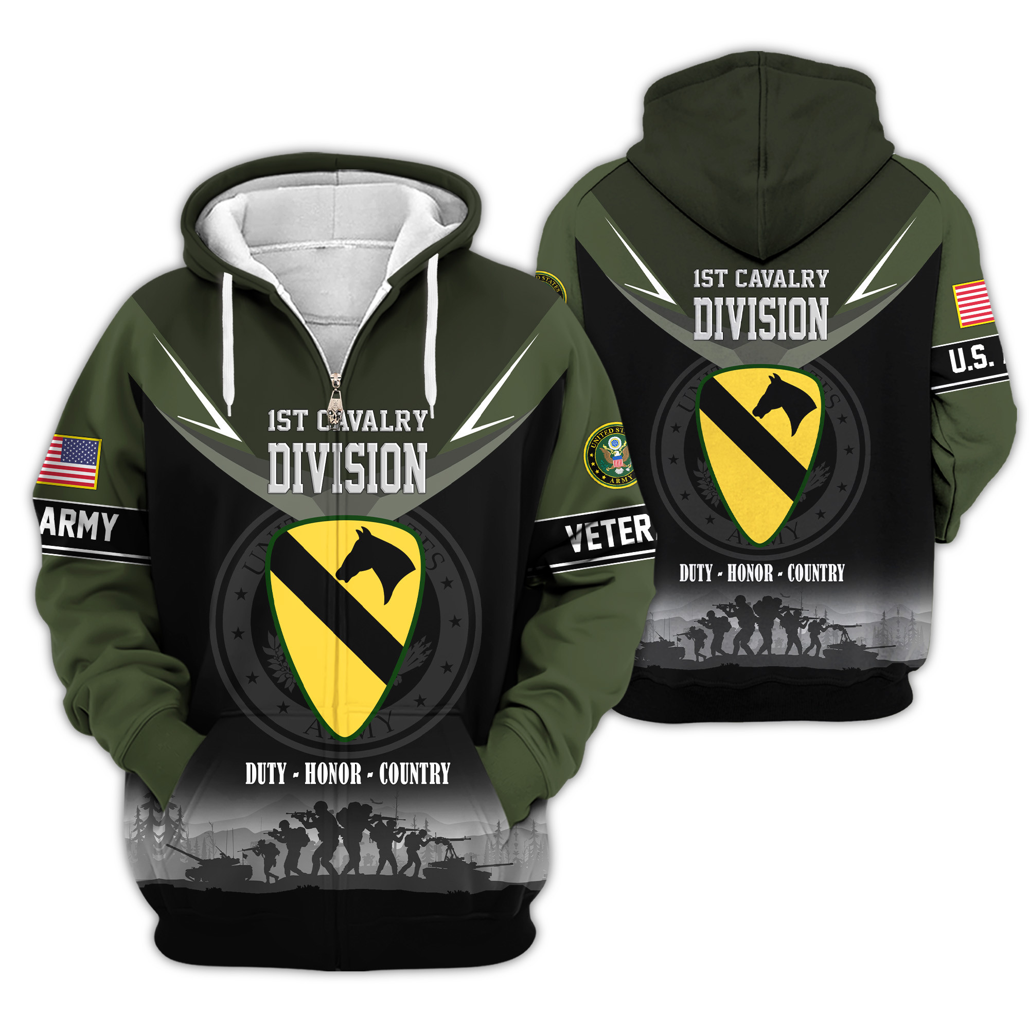 Premium 1st Cavalry Division Zip Up Hoodie VPVC620191, Gifts For Army Veteran, Gifts For Veterans Day