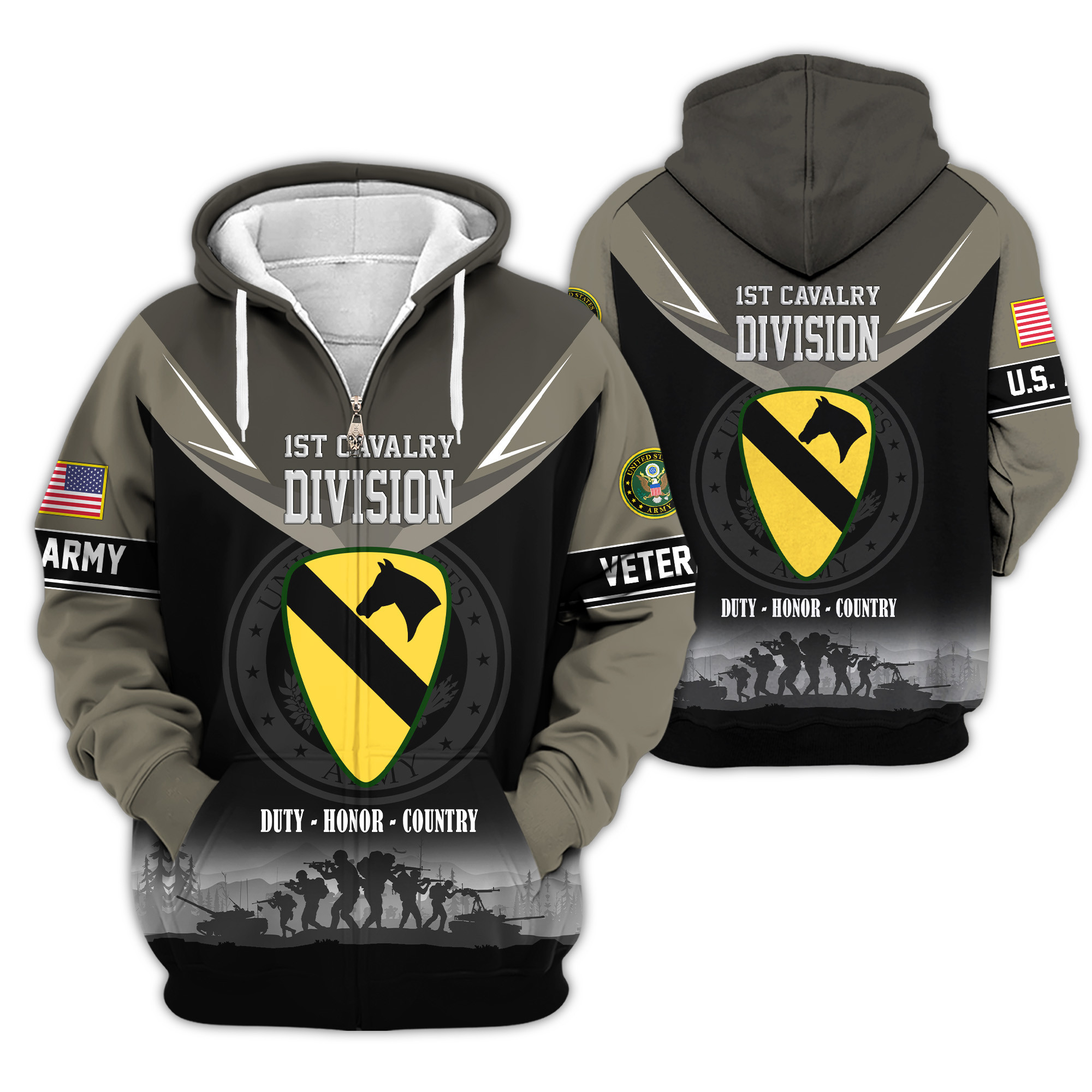 Premium 1st Cavalry Division Zip Up Hoodie VPVC620192, Gifts For Army Veteran, Gifts For Veterans Day