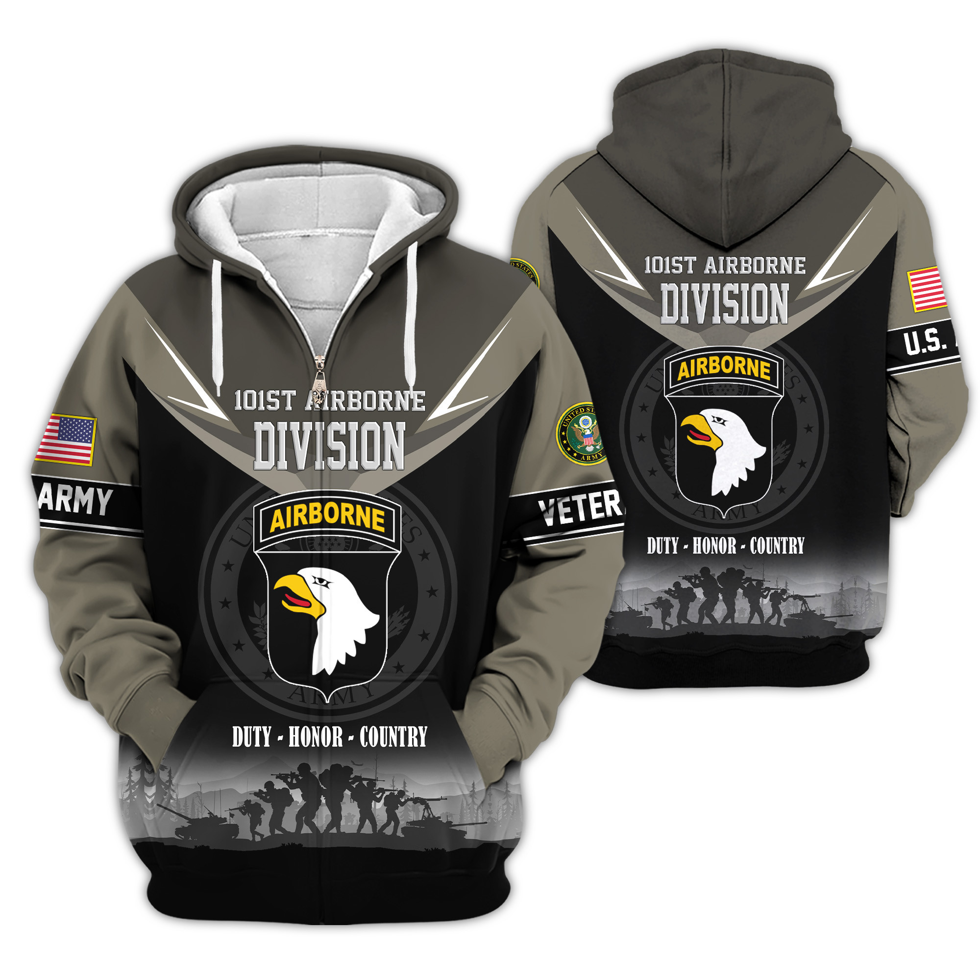 Premium 101st Airborne Zip Up Hoodie VPVC620196, Gifts For Army Veteran, Gifts For Veterans Day