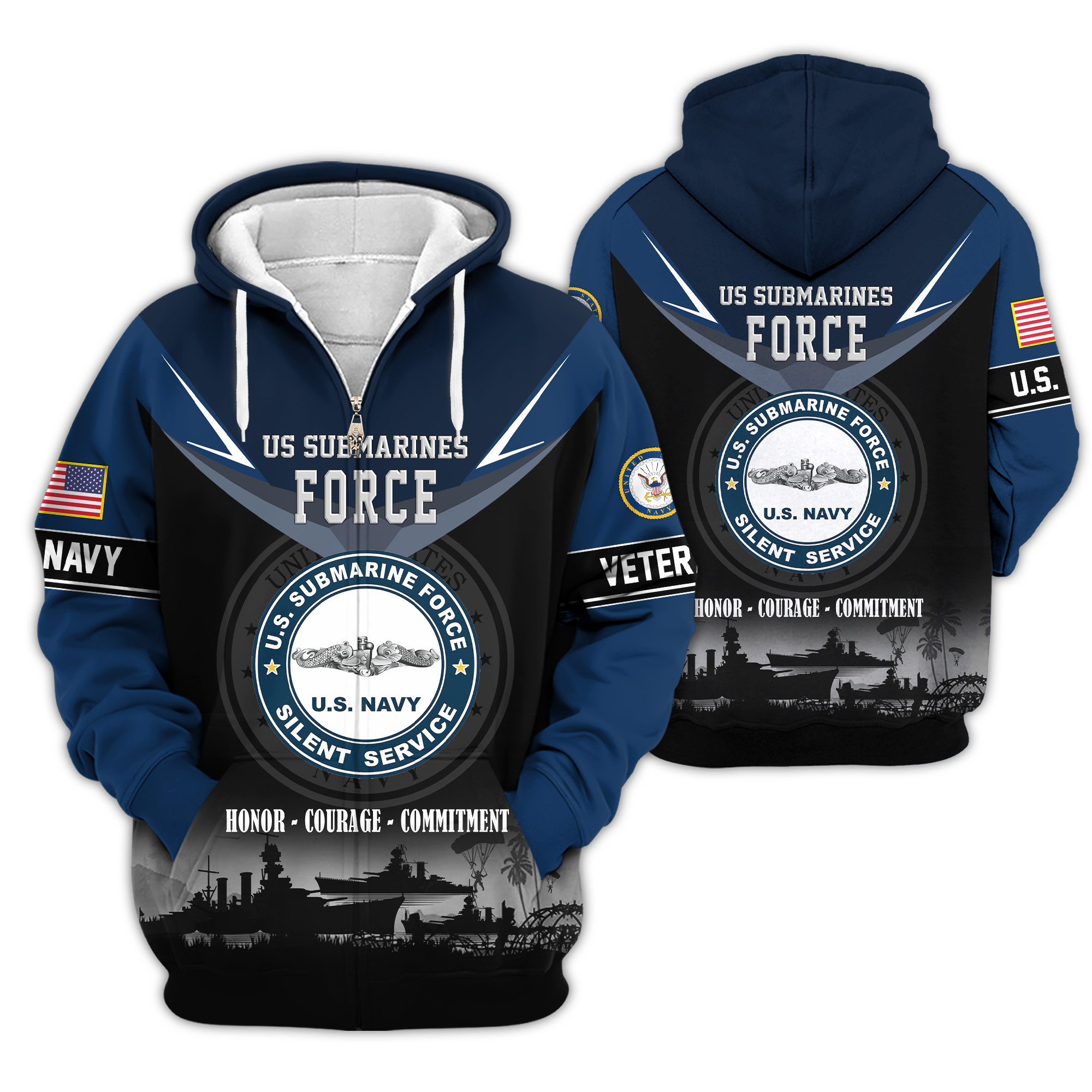 Premium US Submarine Zip Up Hoodie VPVC620197, Gifts For Army Veteran, Gifts For Veterans Day