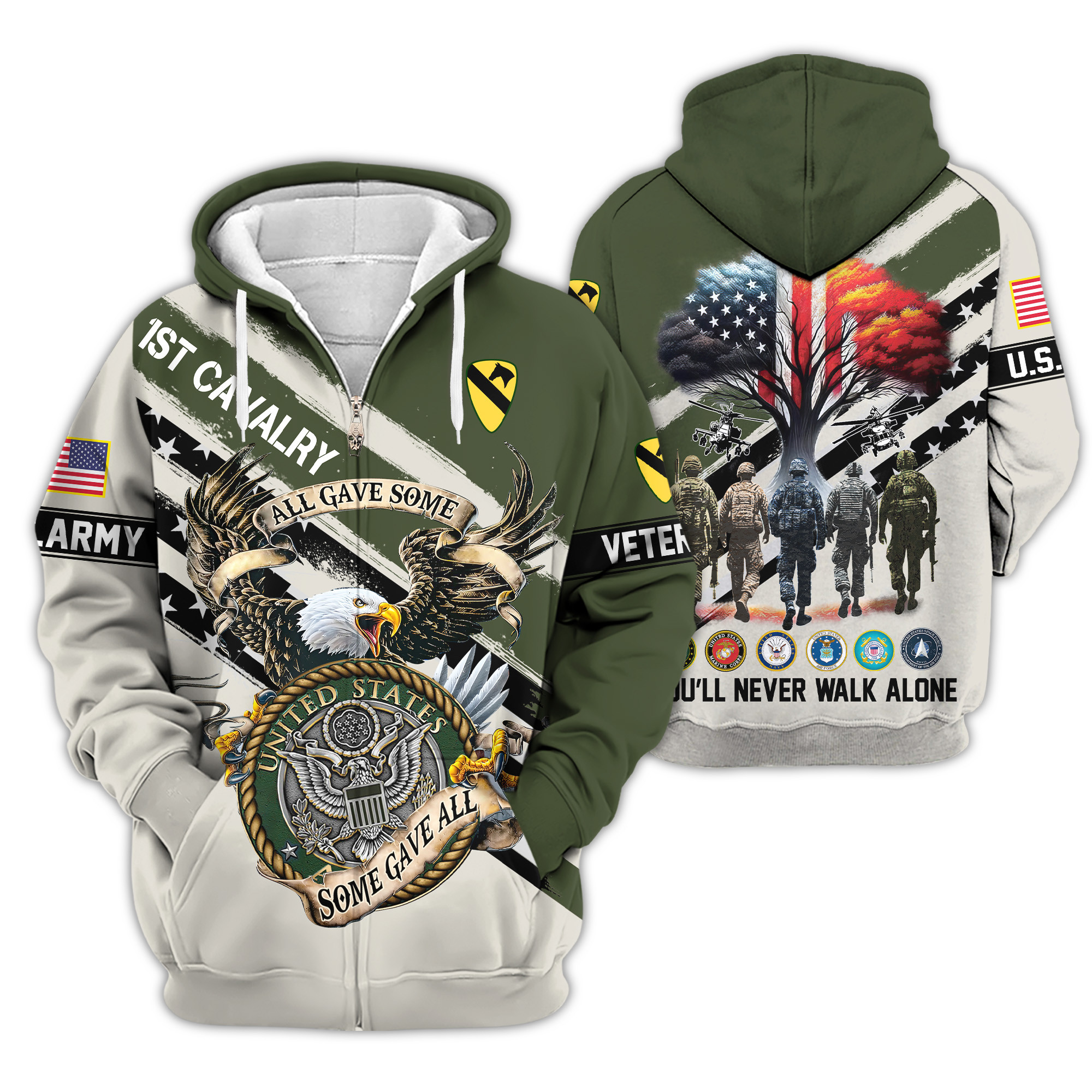 Premium 1st Cavalry Division Zip Up Hoodie VPVC620201, Gifts For Army Veteran, Gifts For Veterans Day
