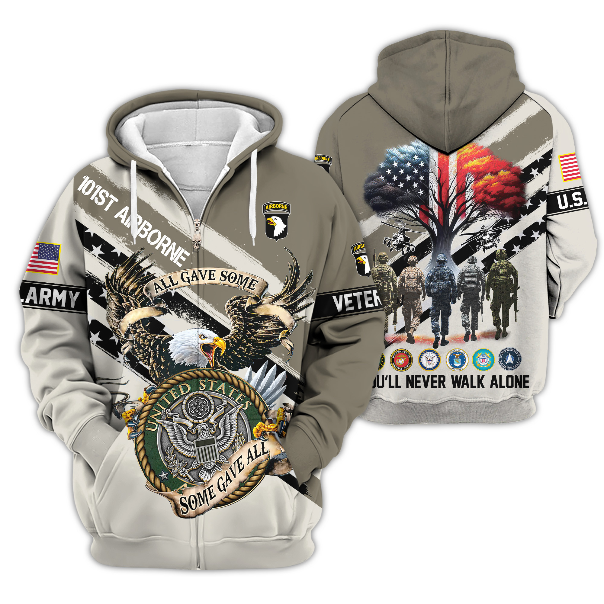 Premium 101st Airborne Zip Up Hoodie VPVC620206, Gifts For Army Veteran, Gifts For Veterans Day