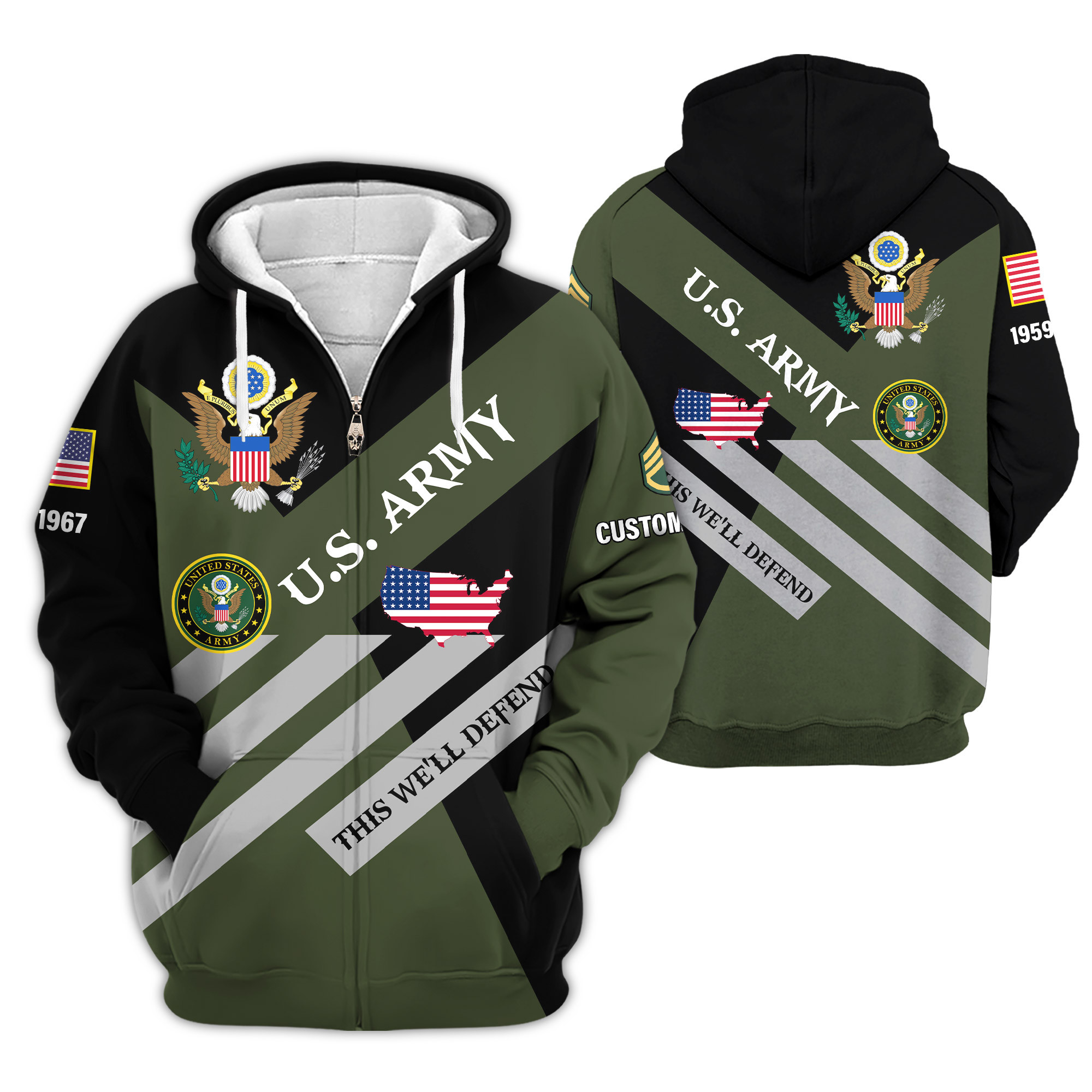 Premium Custom US Army Zip Up Hoodie VPVC609141, Gifts For Army Veteran, Gifts For Veterans Day