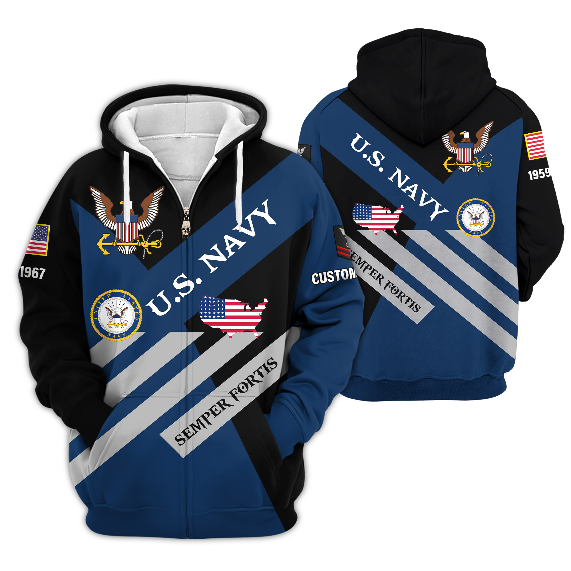 Premium Custom US Navy Zip Up Hoodie VPVC609142, Gifts For Navy Veteran, Gifts For Veterans Day