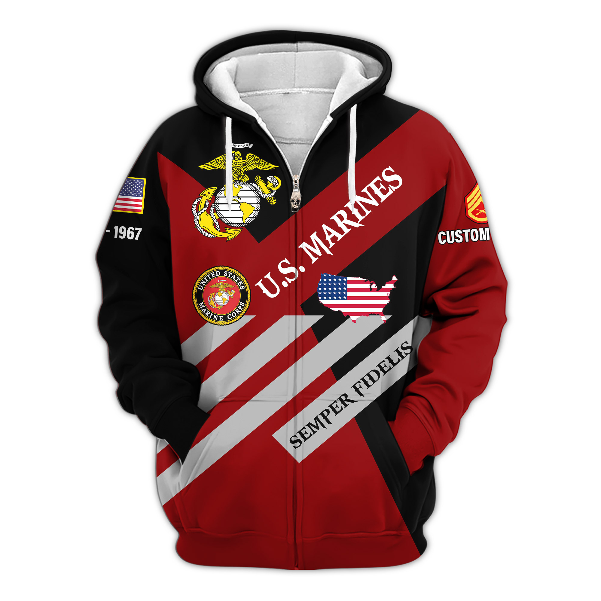Premium Custom USMC Zip Up Hoodie VPVC609143, Gifts For Marine Veteran, Gifts For Veterans Day