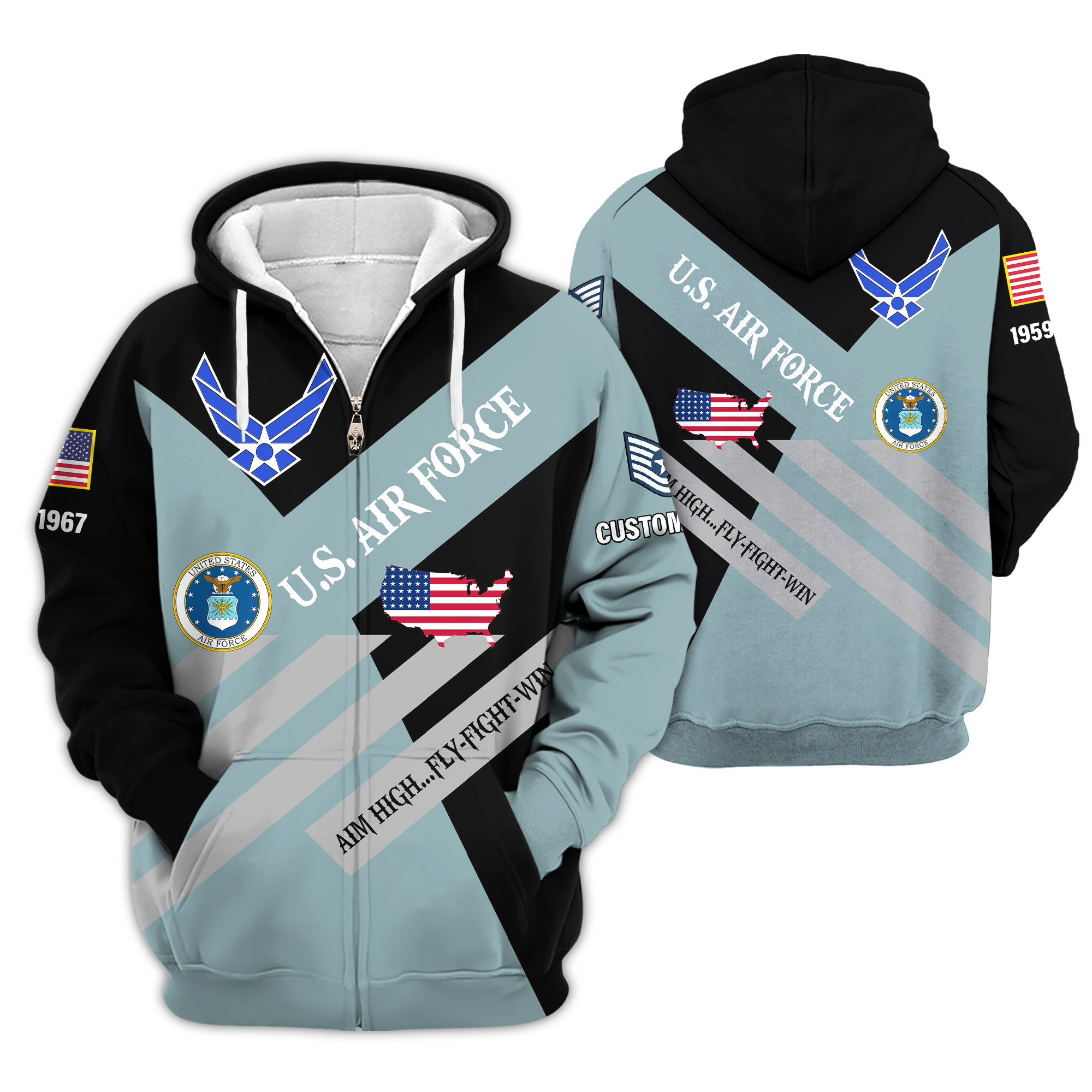 Premium Custom USAF Zip Up Hoodie VPVC609144, Gifts For Air Force Veteran, Gifts For Veterans Day
