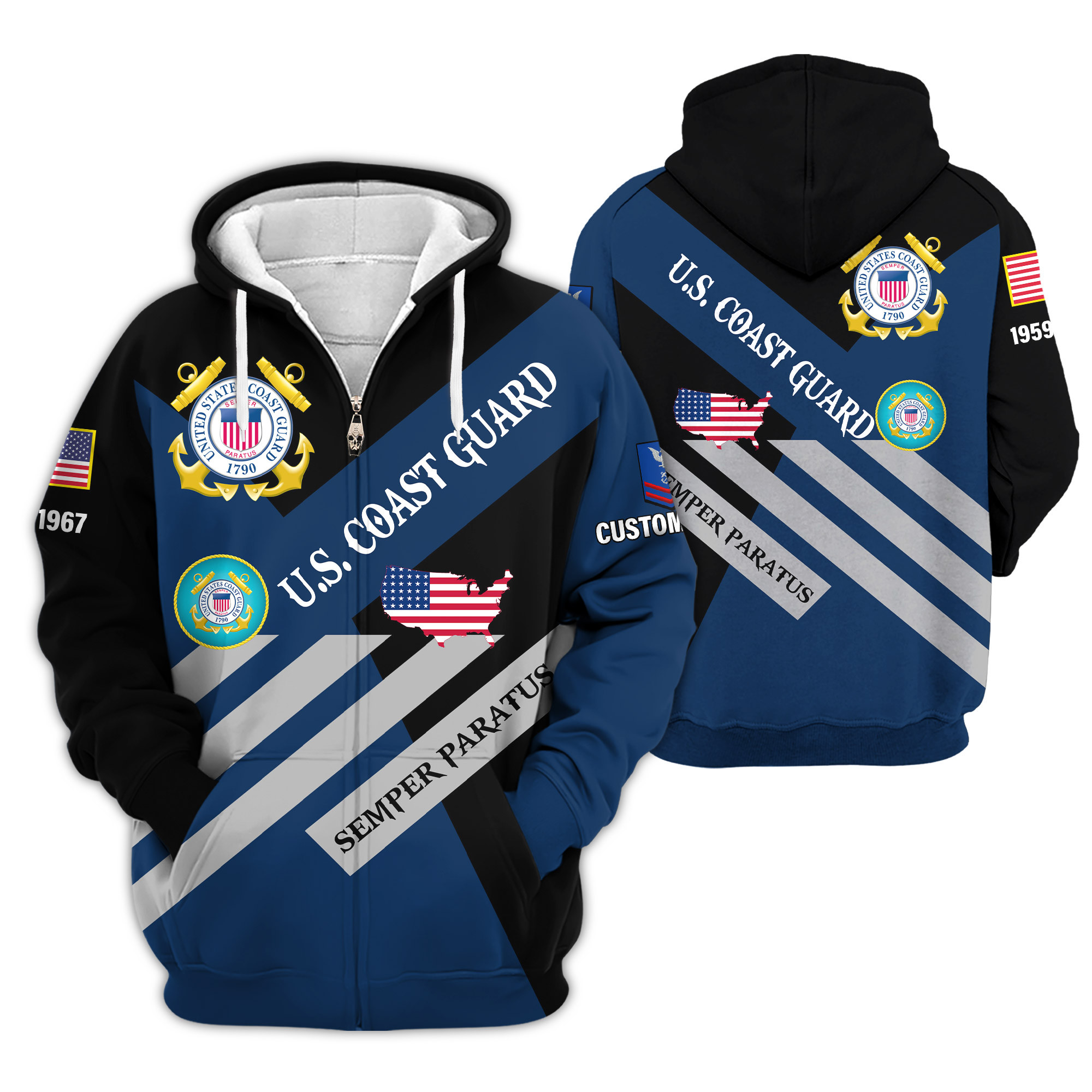 Premium Custom USCG Zip Up Hoodie VPVC609145, Gifts For Coast Guard Veteran, Gifts For Veterans Day