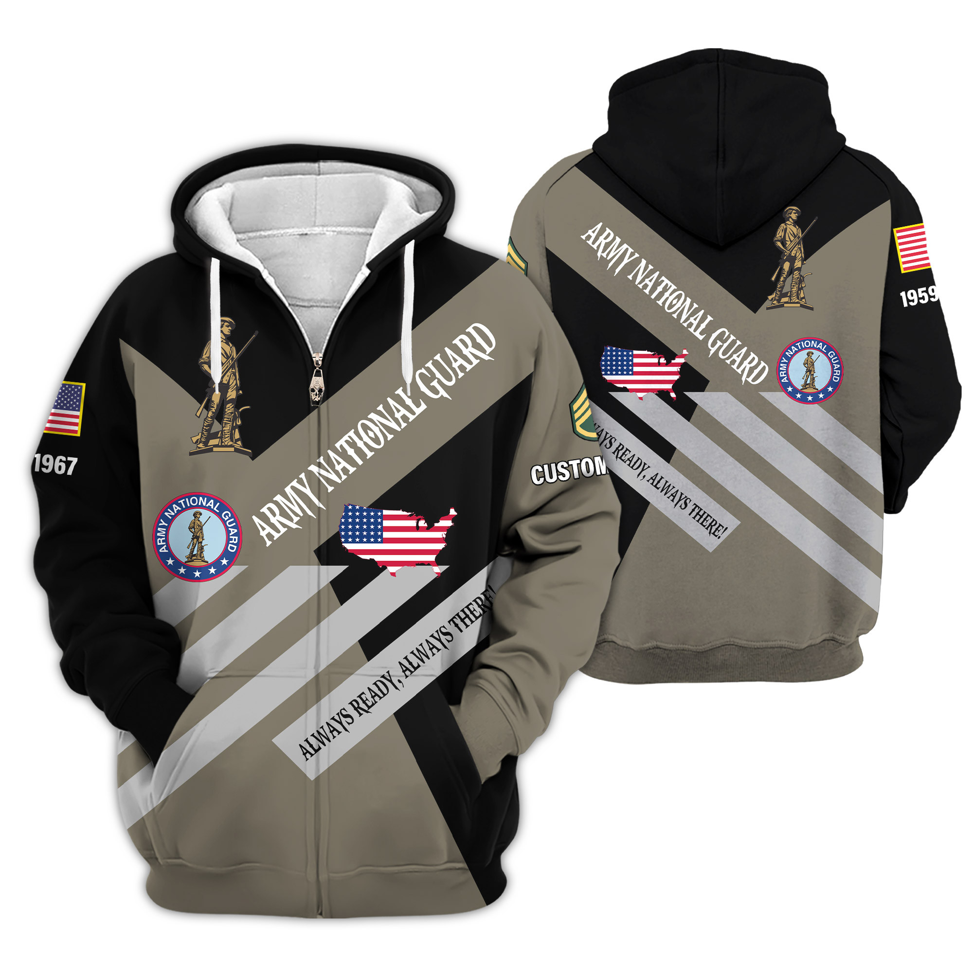 Premium Custom Army National Guard Zip Up Hoodie VPVC609148, Gifts For Army National Guard Veteran, Gifts For Veterans Day