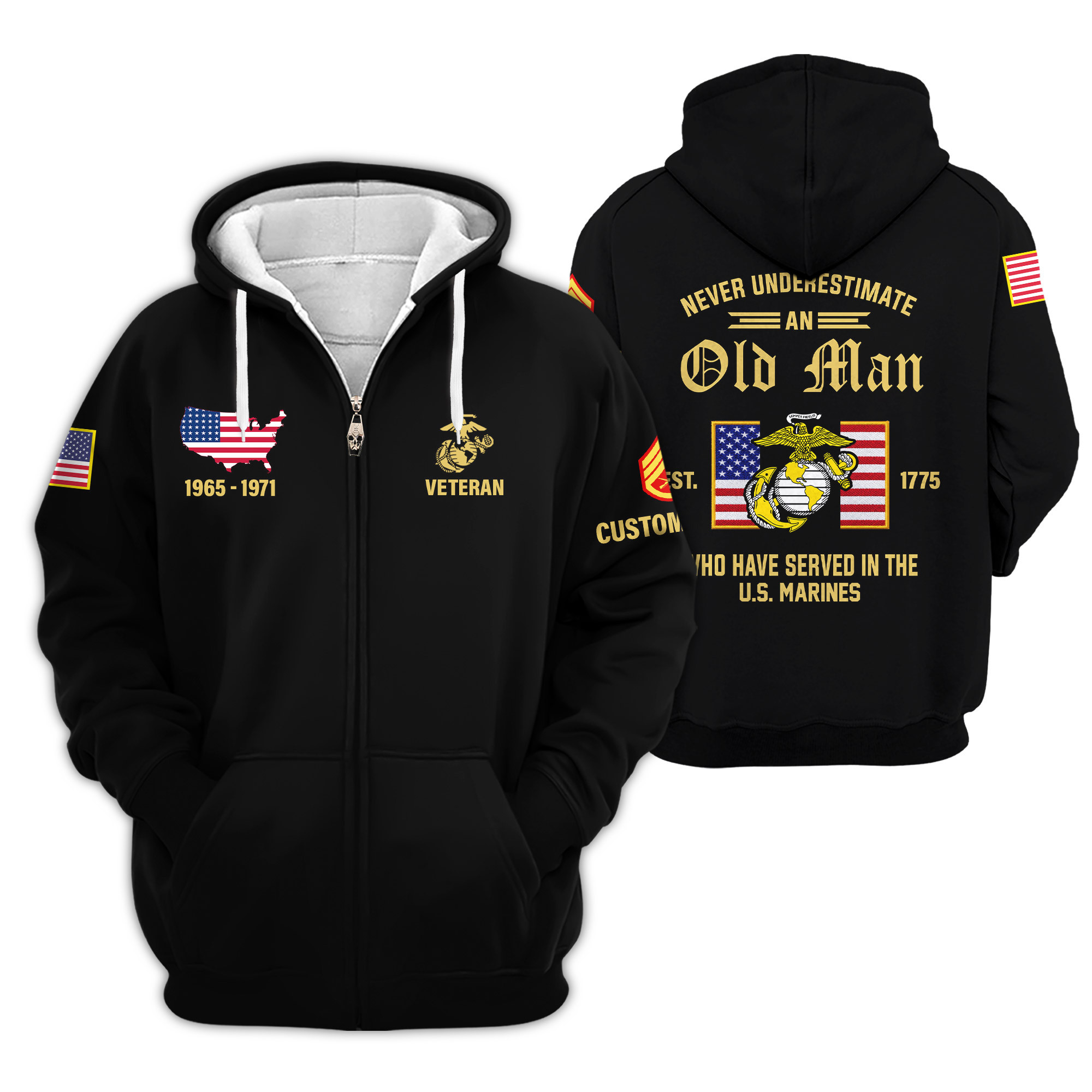 Premium Custom USMC Zip Up Hoodie VPVC609153, Gifts For Marine Veteran, Gifts For Veterans Day