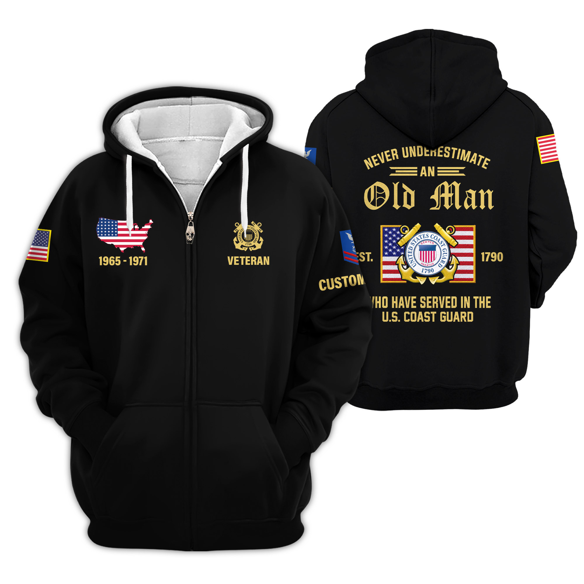 Premium Custom USCG Zip Up Hoodie VPVC609155, Gifts For Coast Guard Veteran, Gifts For Veterans Day