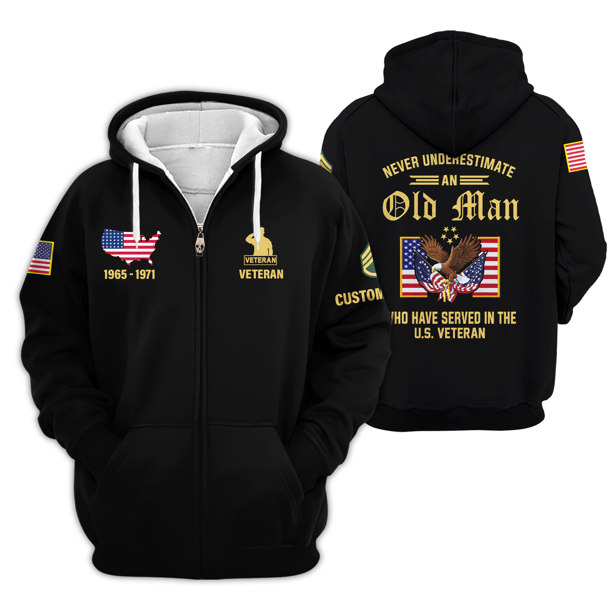 Premium Custom US Veteran Zip Up Hoodie VPVC609157, Gifts For US Veteran, Gifts For Veterans Day