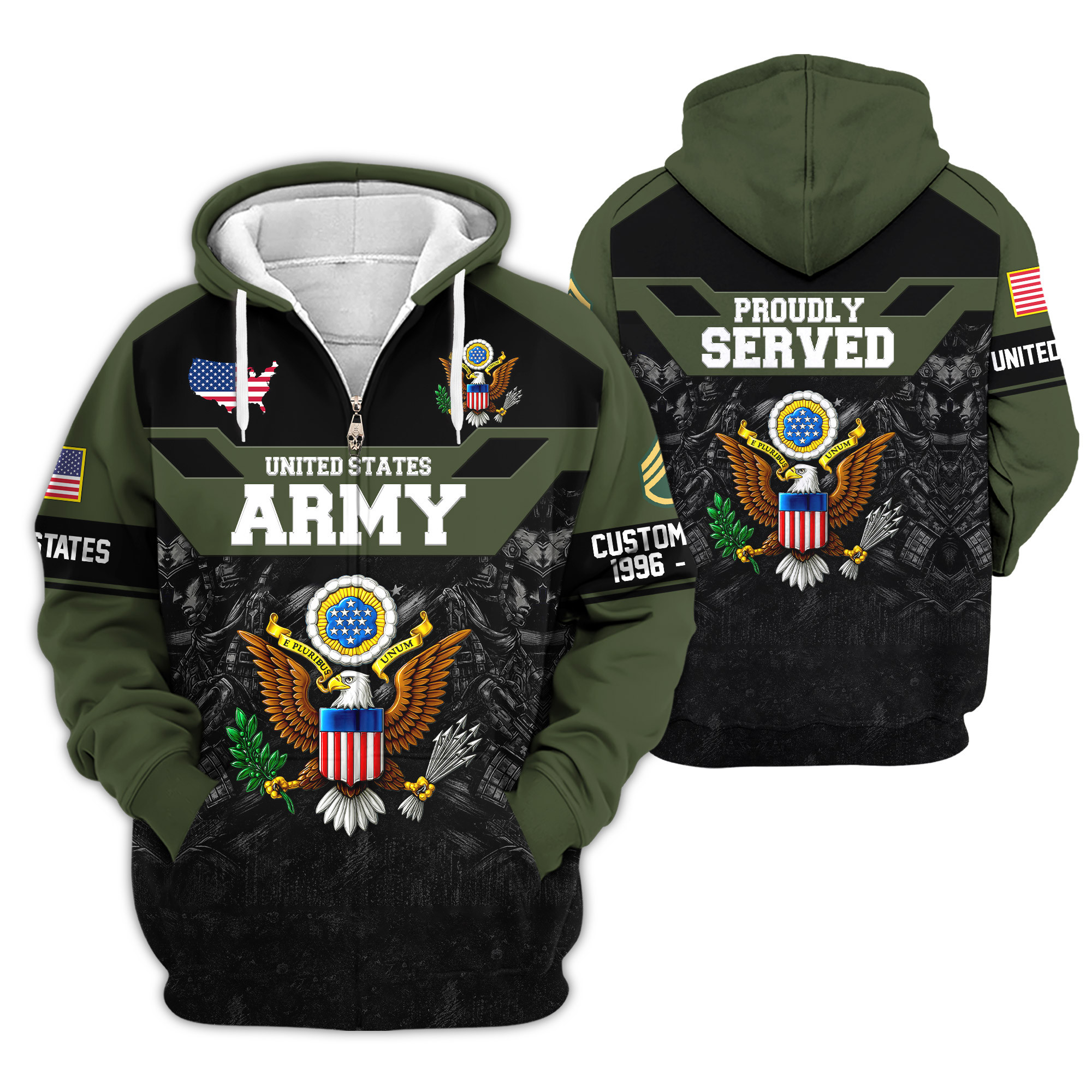 Premium Custom US Army Zip Up Hoodie VPVC609161, Gifts For Army Veteran, Gifts For Veterans Day