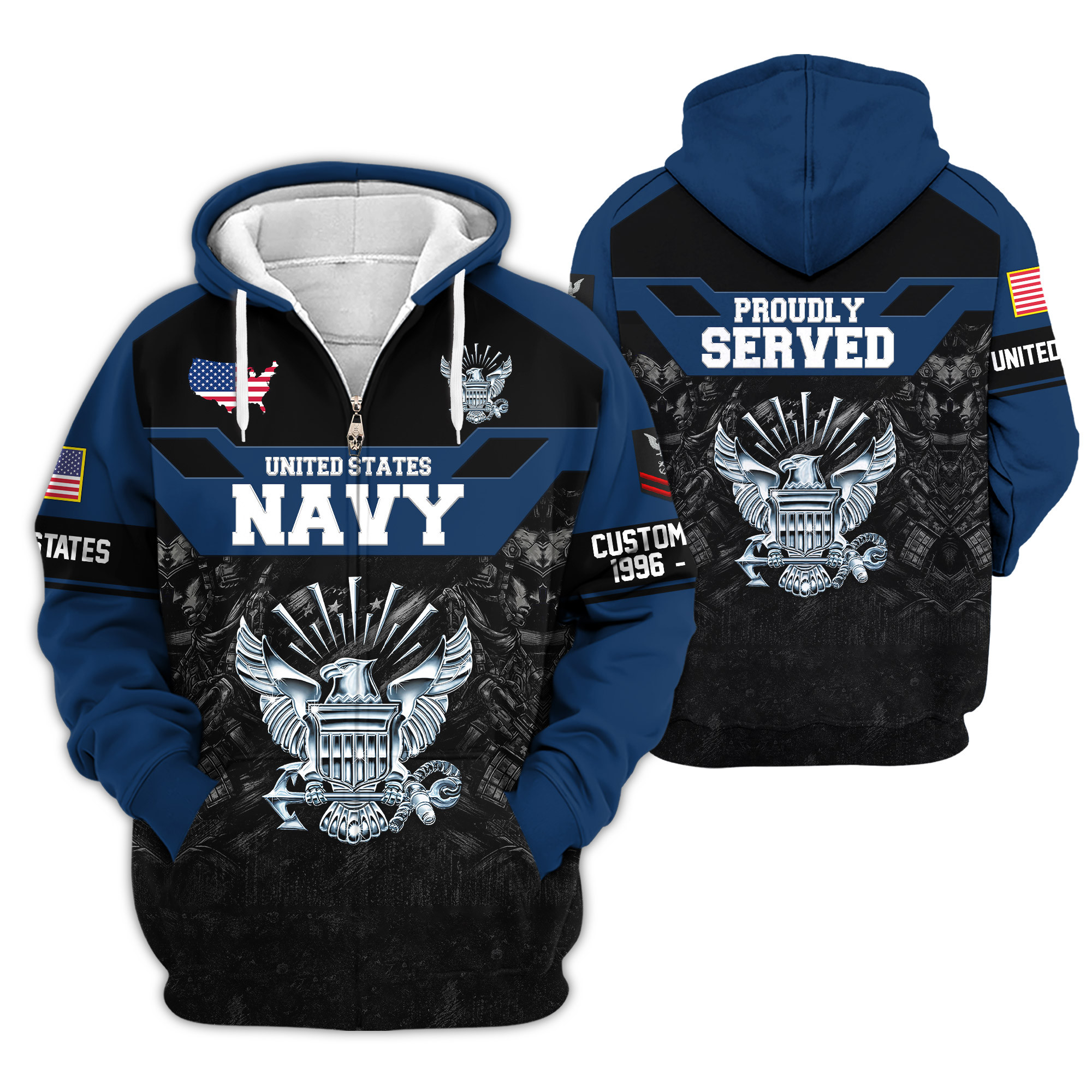 Premium Custom US Navy Zip Up Hoodie VPVC609162, Gifts For Navy Veteran, Gifts For Veterans Day