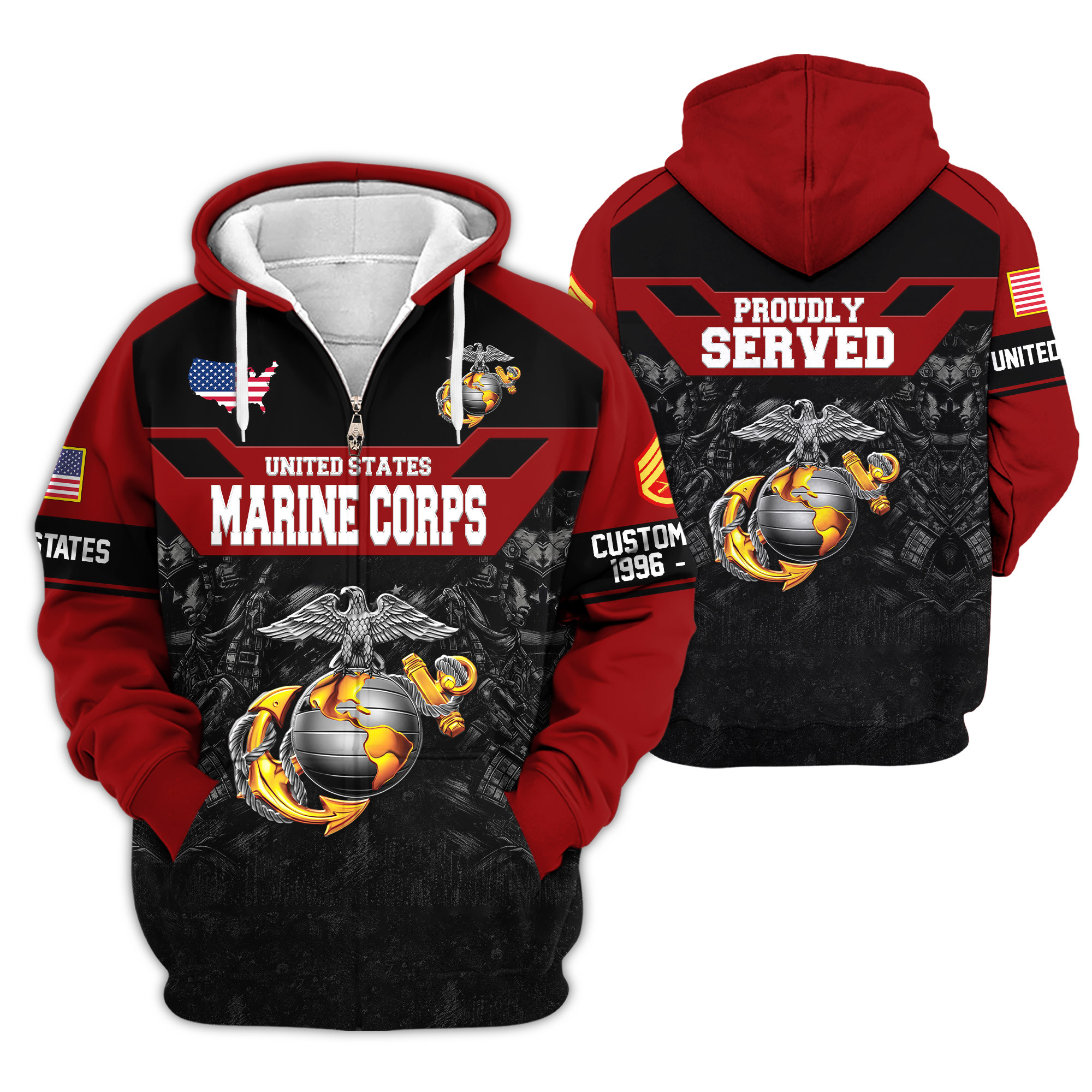 Premium Custom USMC Zip Up Hoodie VPVC609163, Gifts For Marine Veteran, Gifts For Veterans Day