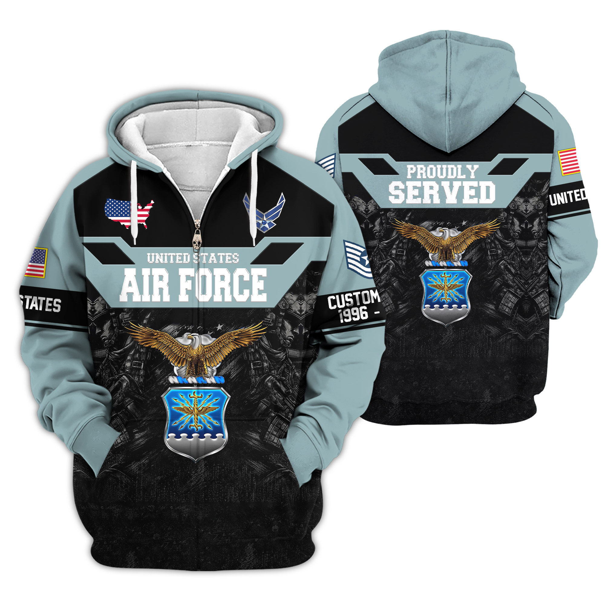 Premium Custom USAF Zip Up Hoodie VPVC609164, Gifts For Air Force Veteran, Gifts For Veterans Day