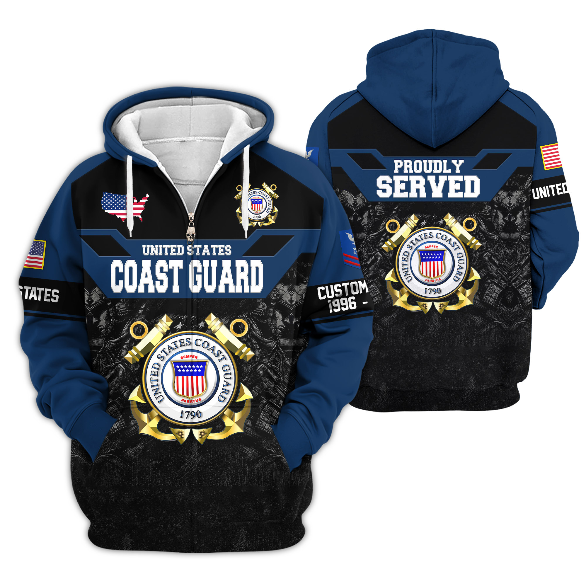 Premium Custom USCG Zip Up Hoodie VPVC609165, Gifts For Coast Guard Veteran, Gifts For Veterans Day