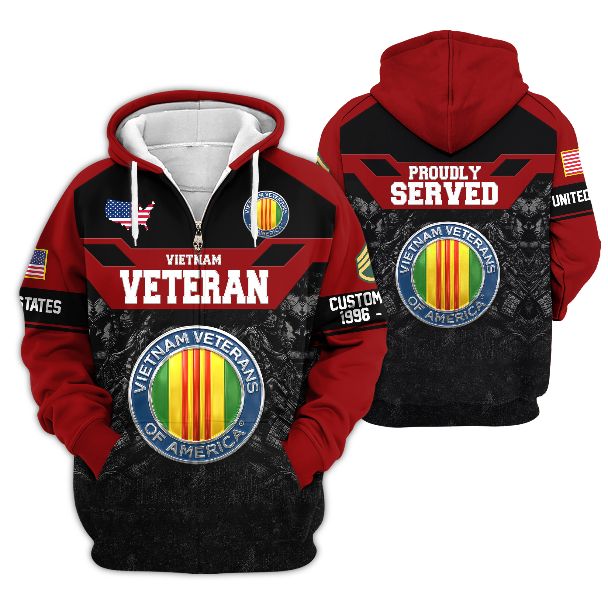 Premium Custom Vietnam Veteran Zip Up Hoodie VPVC609166, Gifts For Vietnam Veteran, Gifts For Veterans Day
