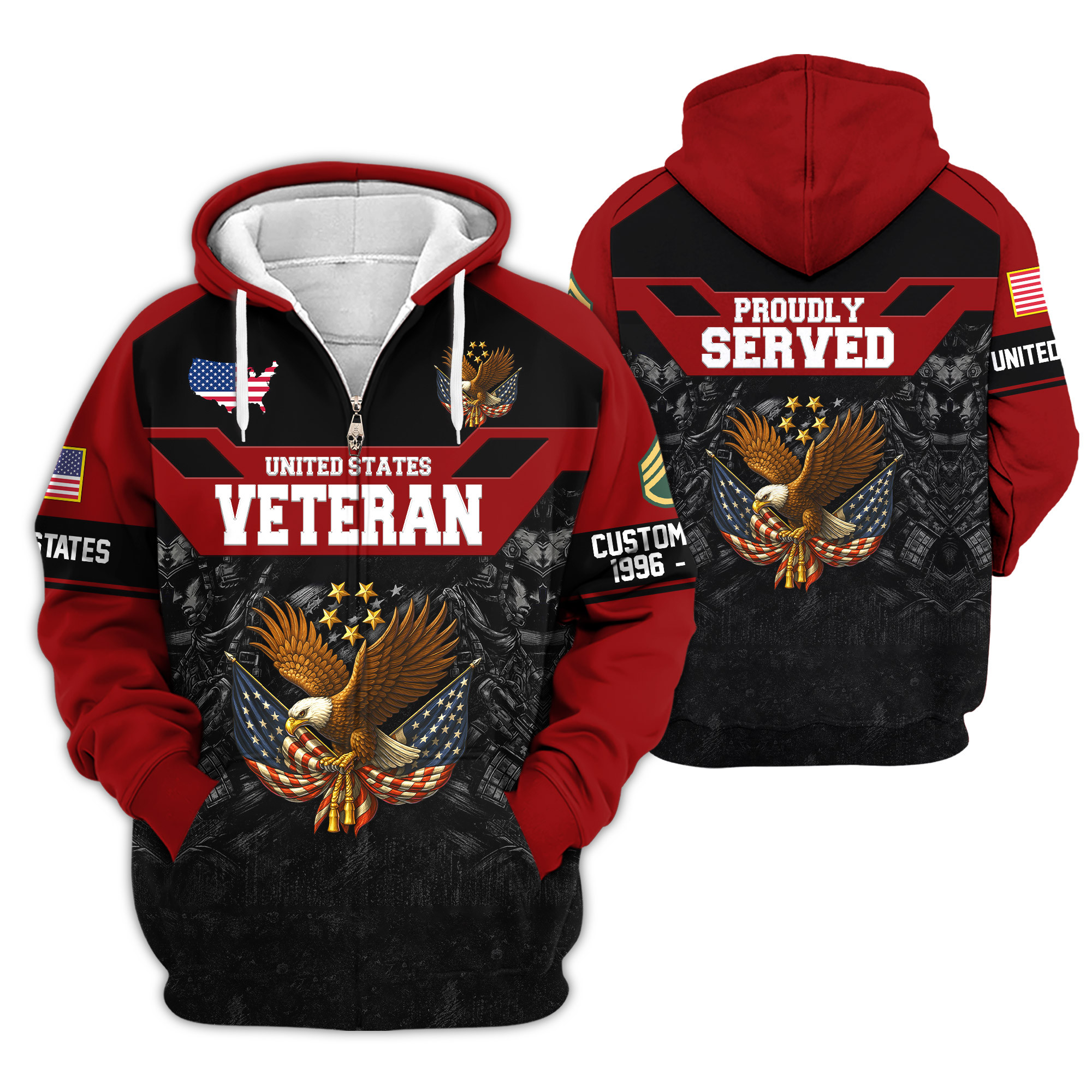 Premium Custom US Veteran Zip Up Hoodie VPVC609167, Gifts For US Veteran, Gifts For Veterans Day