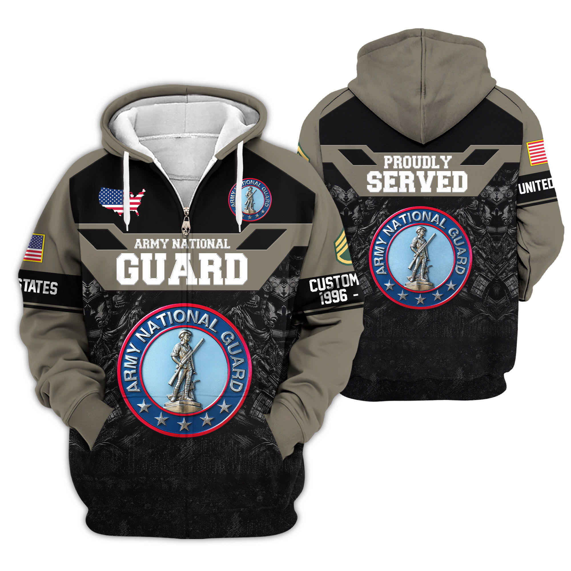 Premium Custom Army National Guard Zip Up Hoodie VPVC609168, Gifts For Army National Guard Veteran, Gifts For Veterans Day