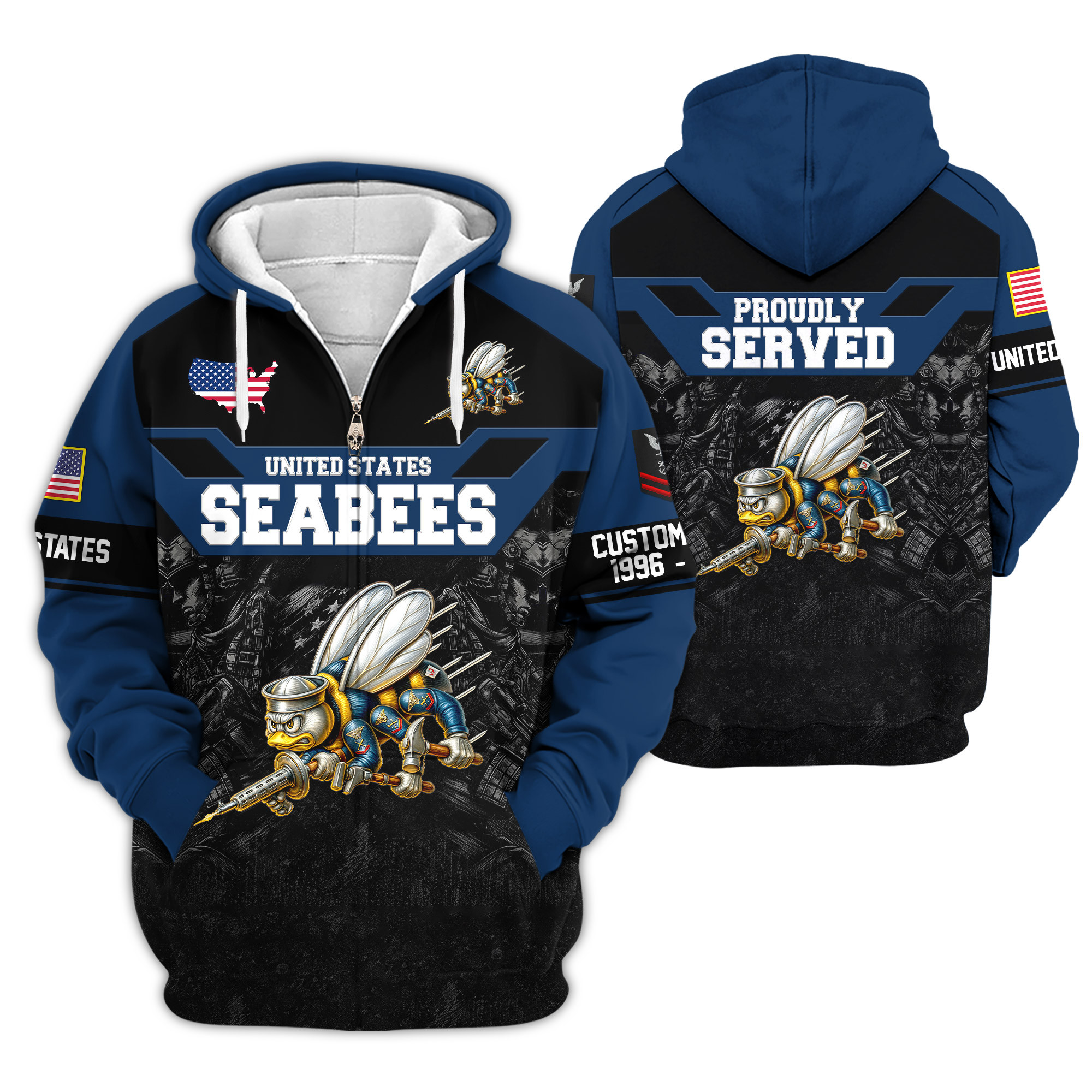 Premium Custom US Seabees Zip Up Hoodie VPVC609169, Gifts For Seabees Veteran, Gifts For Veterans Day