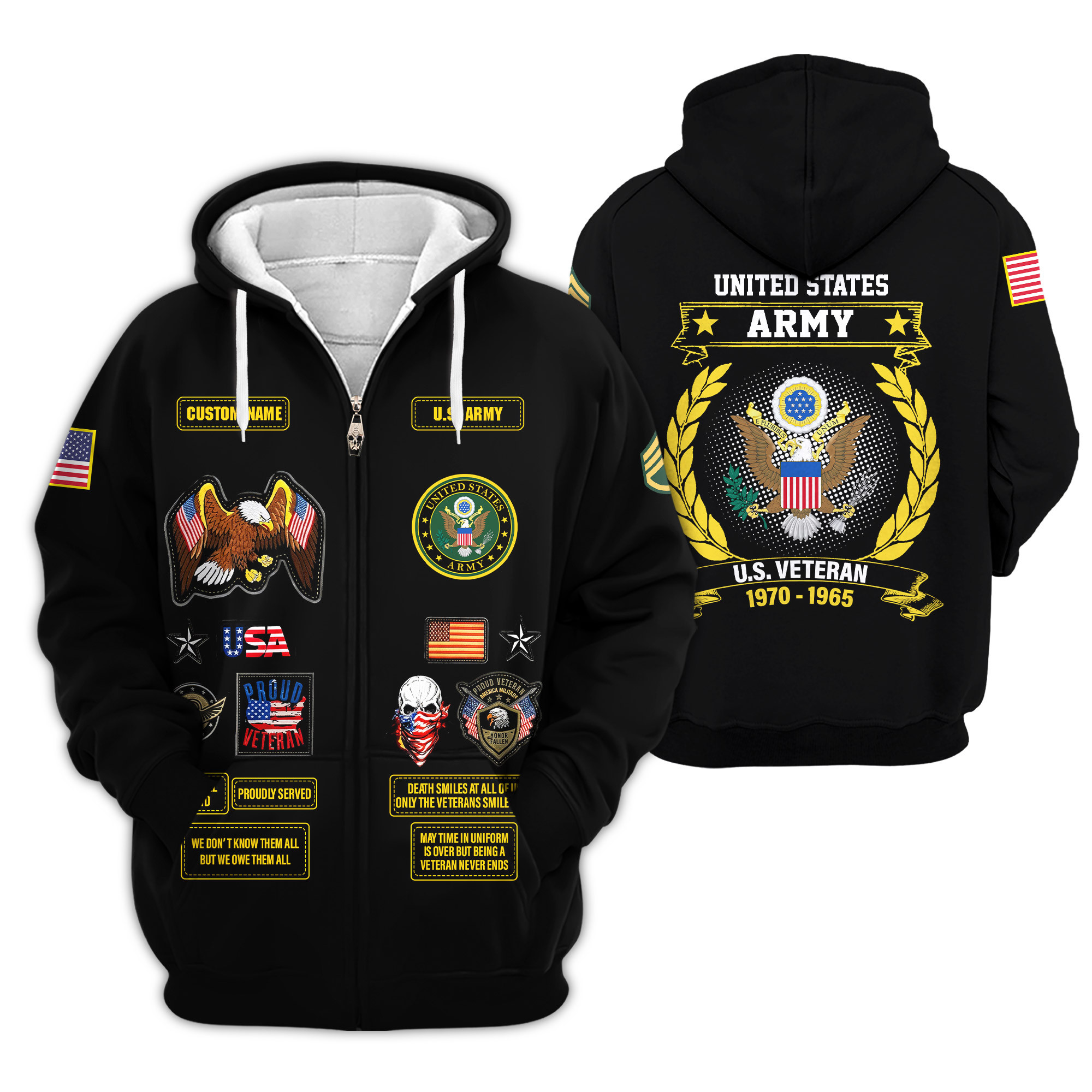 Premium Custom US Army Zip Up Hoodie VPVC609171, Gifts For Army Veteran, Gifts For Veterans Day