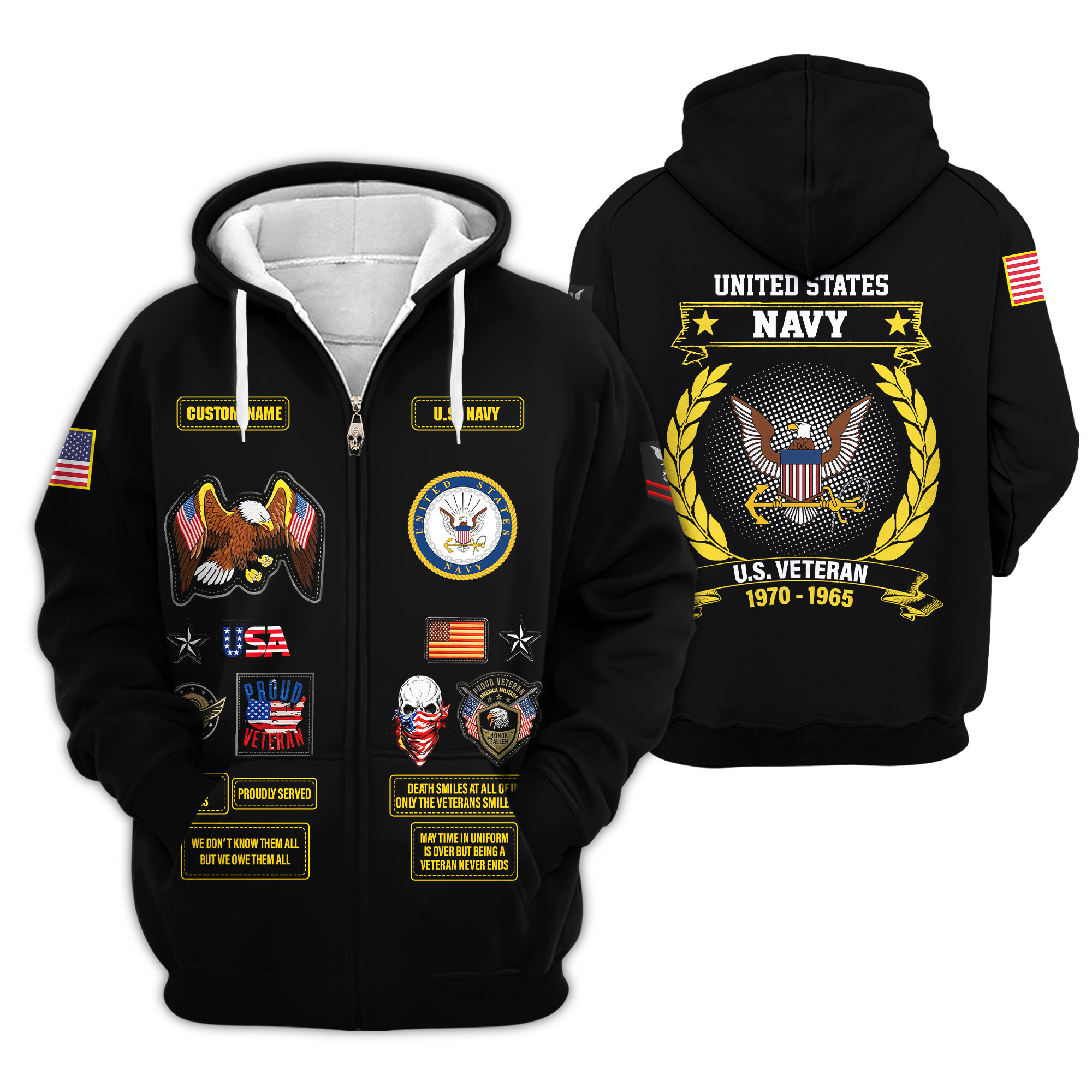 Premium Custom US Navy Zip Up Hoodie VPVC609172, Gifts For Navy Veteran, Gifts For Veterans Day