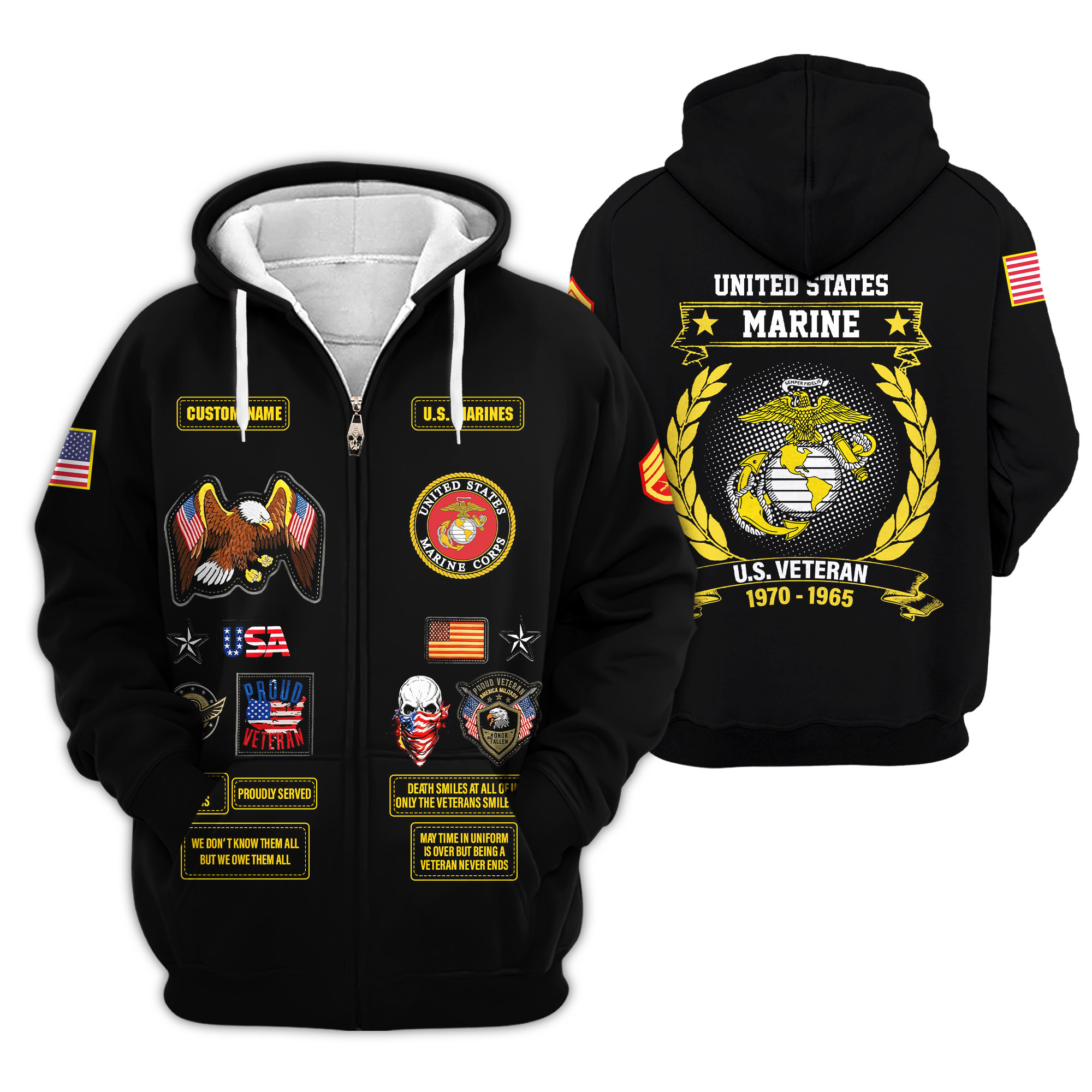 Premium Custom USMC Zip Up Hoodie VPVC609173, Gifts For Marine Veteran, Gifts For Veterans Day