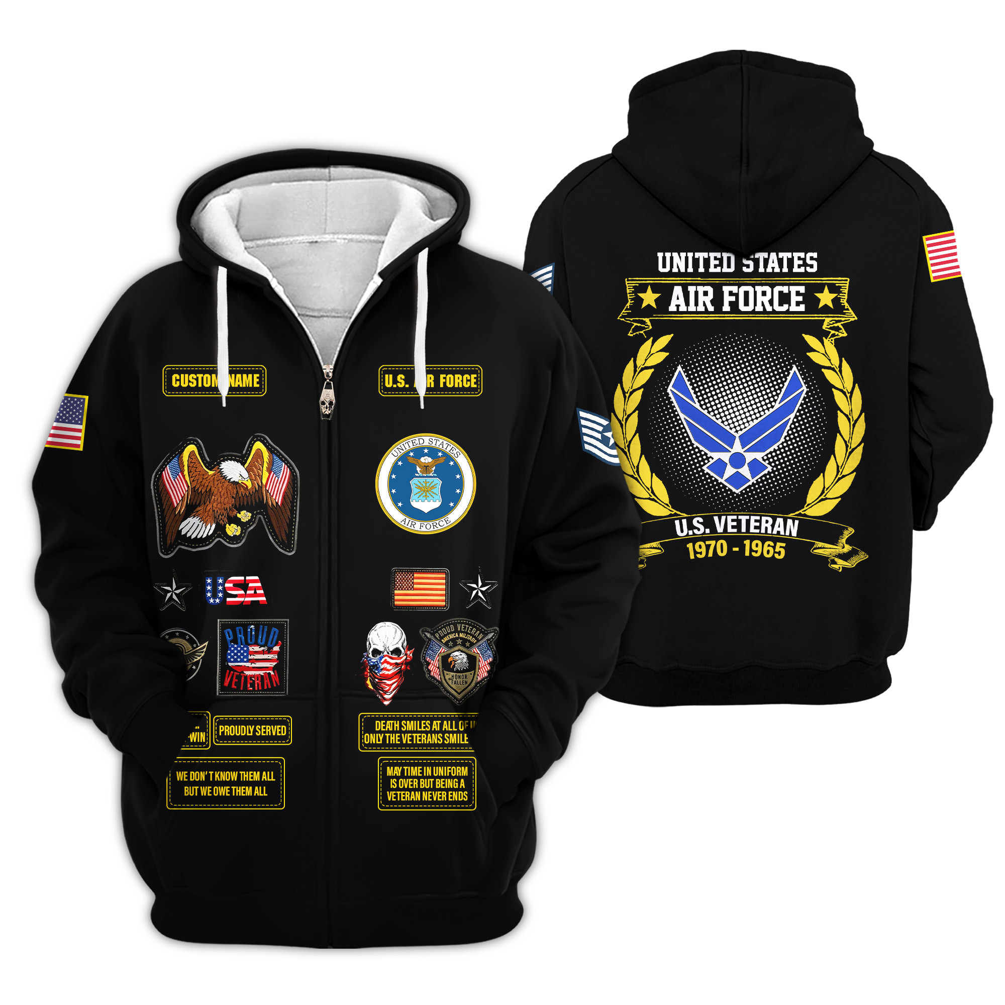 Premium Custom USAF Zip Up Hoodie VPVC609174, Gifts For Air Force Veteran, Gifts For Veterans Day