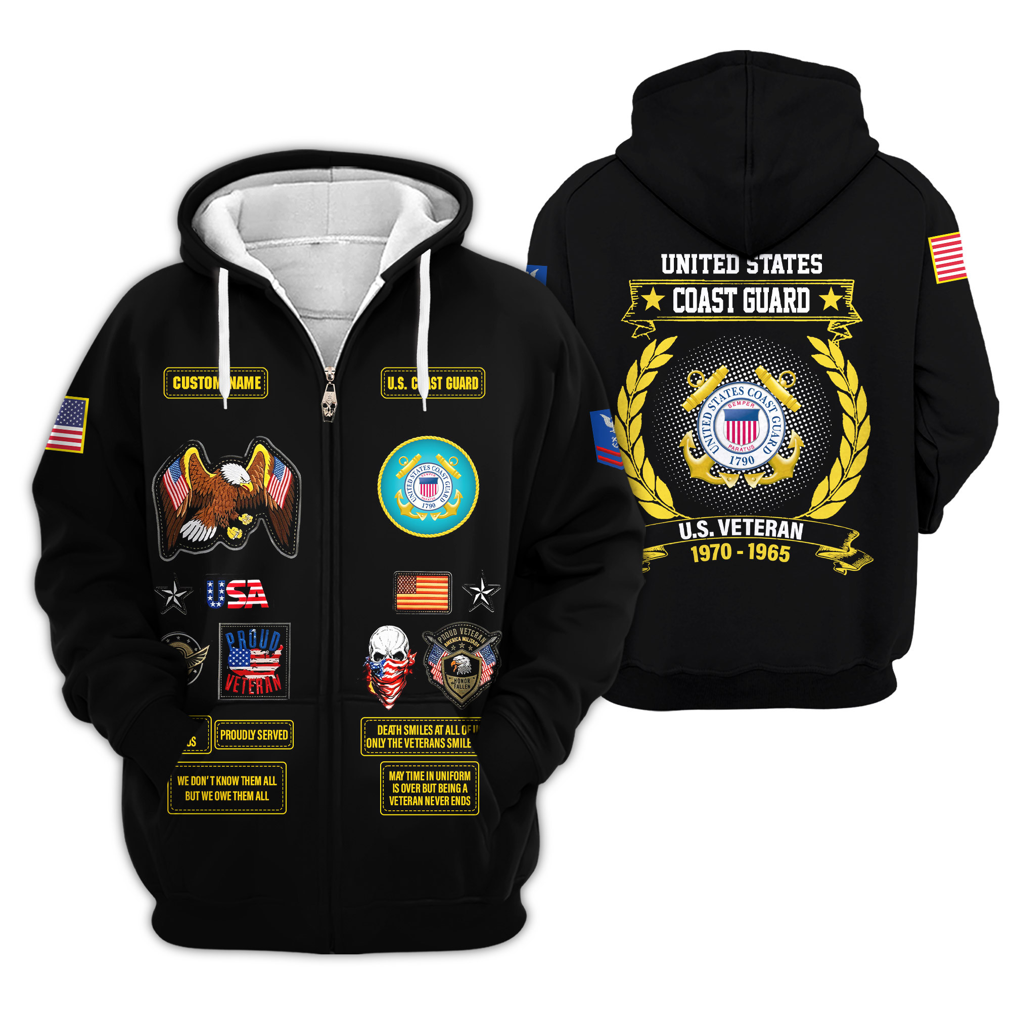 Premium Custom USCG Zip Up Hoodie VPVC609175, Gifts For Coast Guard Veteran, Gifts For Veterans Day