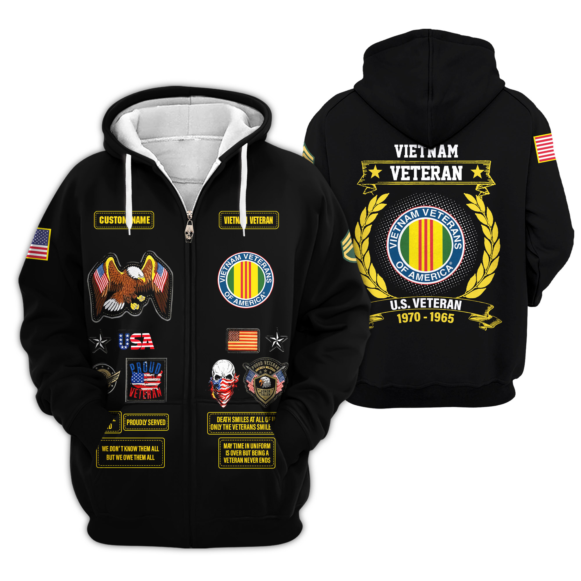 Premium Custom Vietnam Veteran Zip Up Hoodie VPVC609176, Gifts For Vietnam Veteran, Gifts For Veterans Day