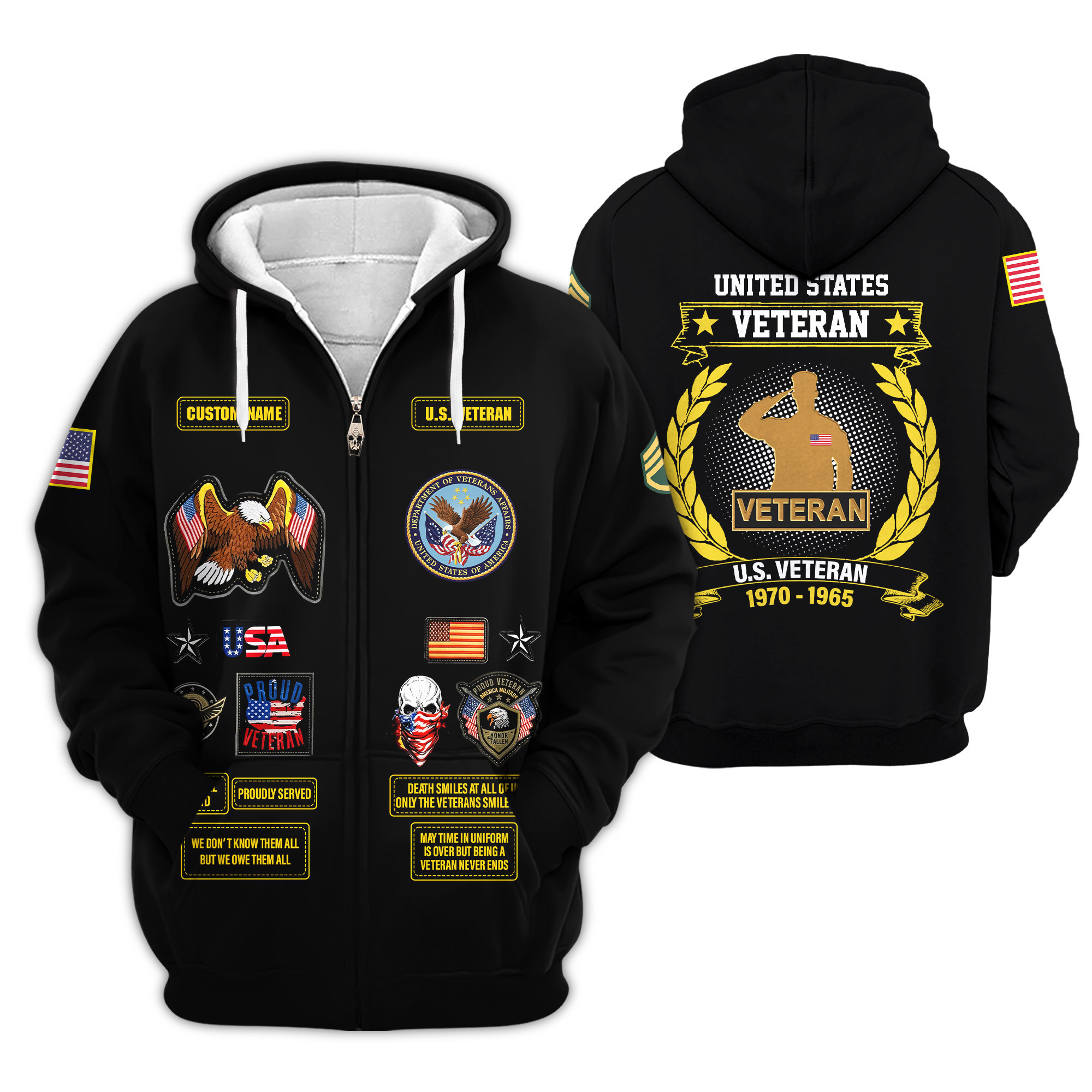 Premium Custom US Veteran Zip Up Hoodie VPVC609177, Gifts For US Veteran, Gifts For Veterans Day