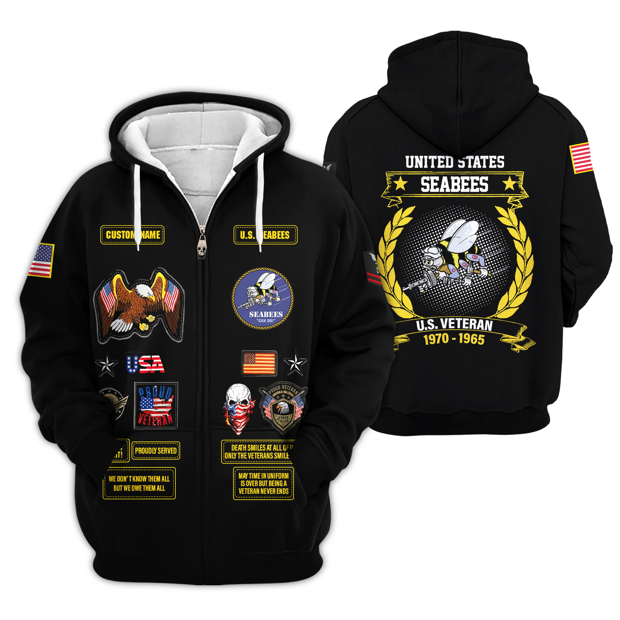 Premium Custom US Seabees Zip Up Hoodie VPVC609179, Gifts For Seabees Veteran, Gifts For Veterans Day