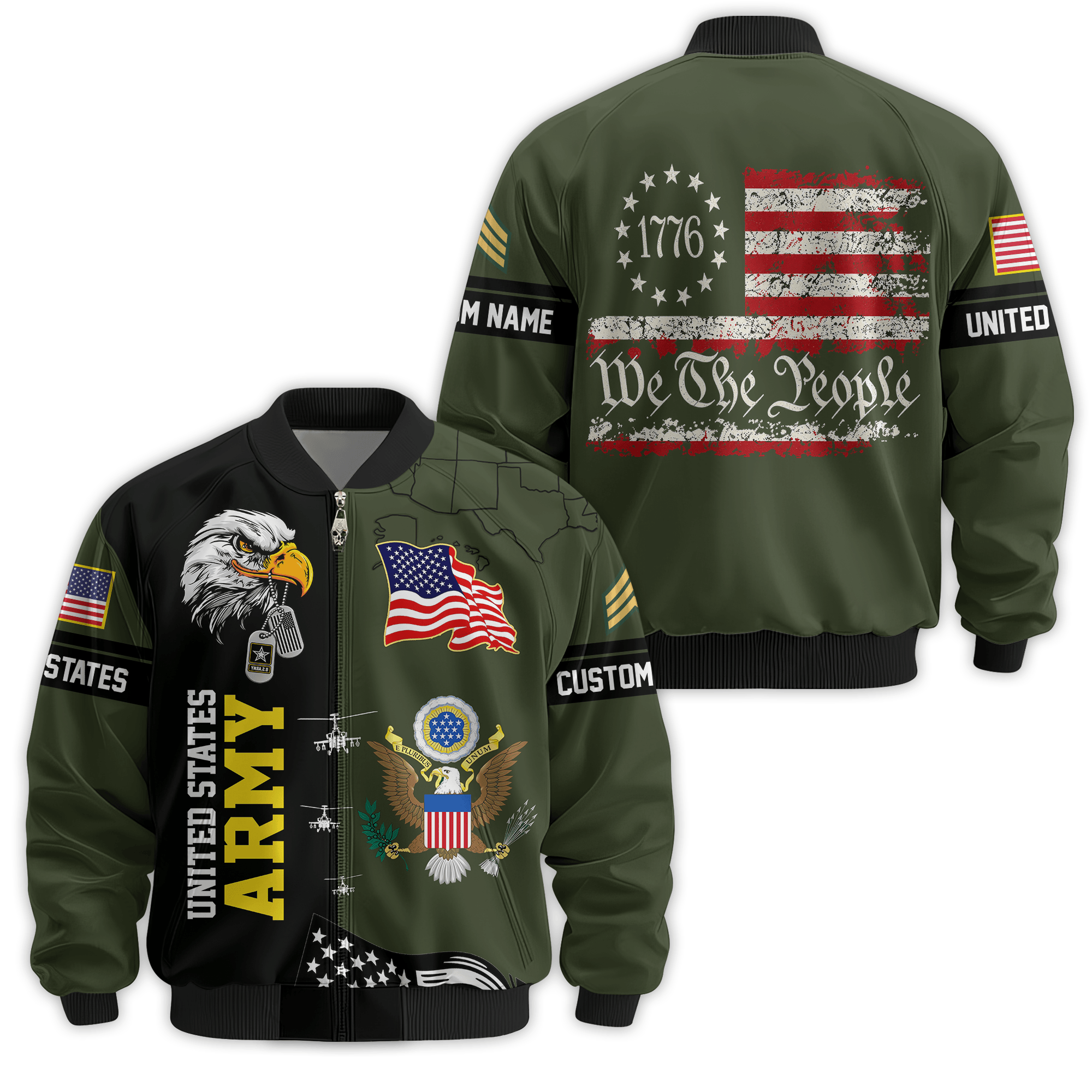 Premium Custom US Army Veteran Bomber Jacket VPVC811071, Waterproof Windbreaker Coat, Army Veteran Gift, Veterans Day Gift
