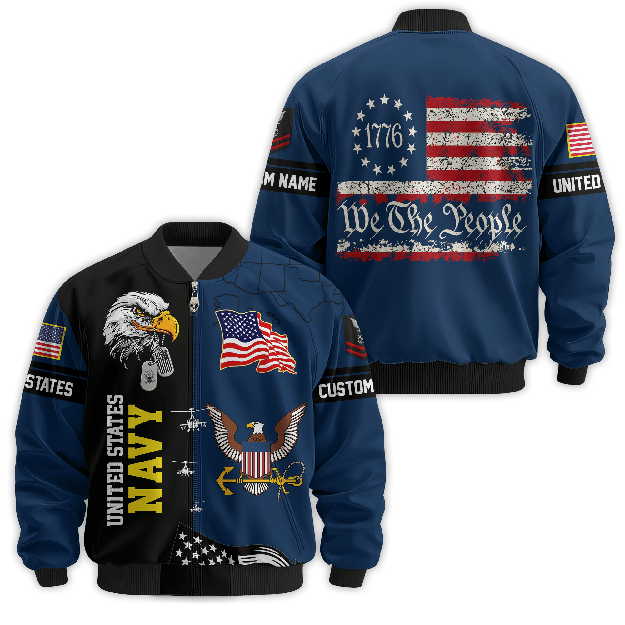 Premium Custom US Navy Veteran Bomber Jacket VPVC811072, Waterproof Windbreaker Coat, Navy Veteran Gift, Veterans Day Gift