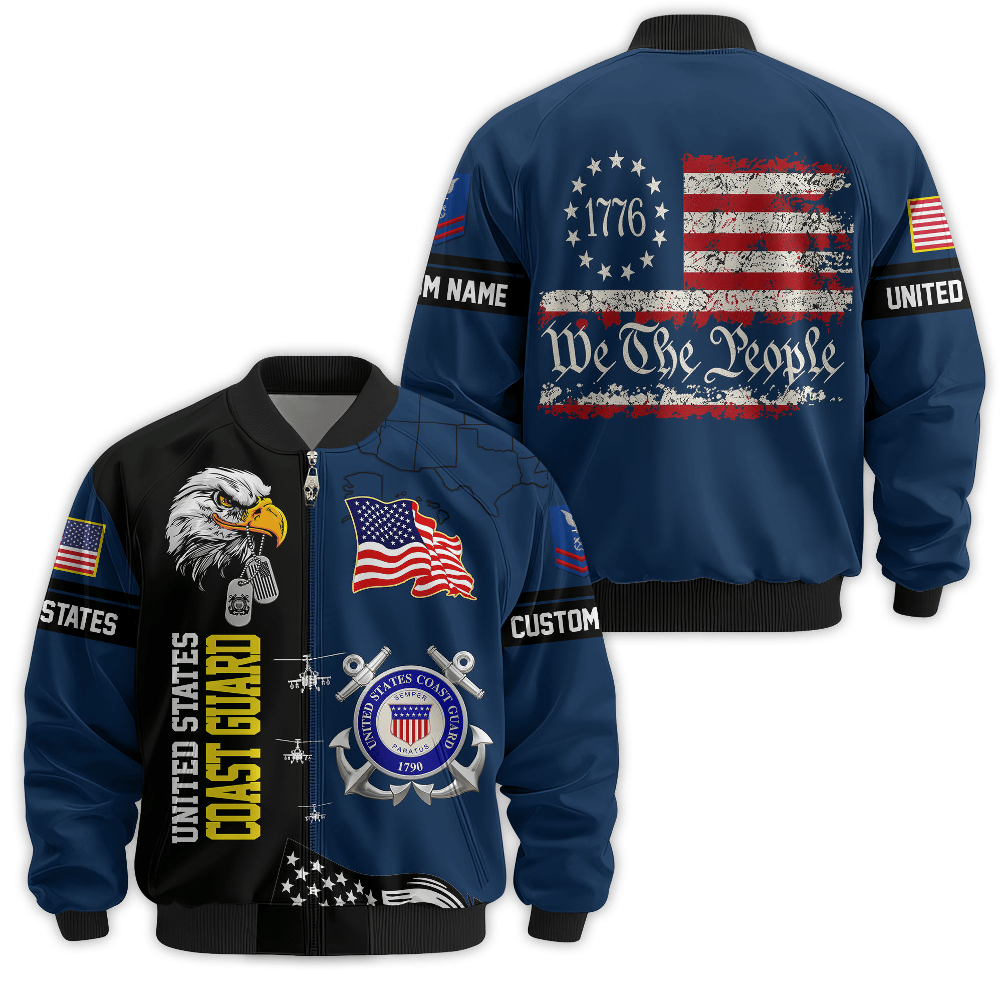 Premium Custom USCG Veteran Bomber Jacket VPVC811075, Waterproof Windbreaker Coat, Coast Guard Veteran Gift, Veterans Day Gift