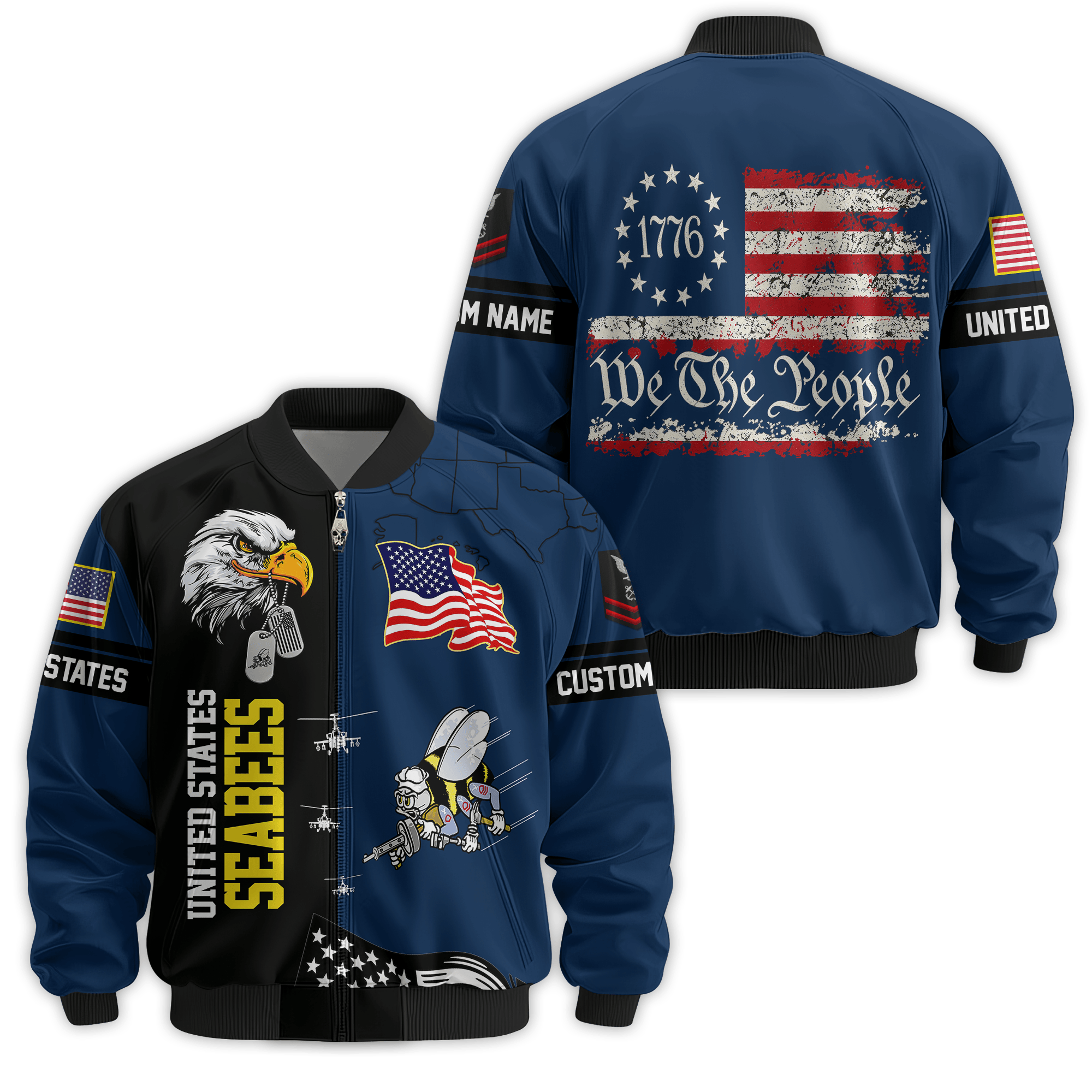 Premium Custom US Seabees Veteran Bomber Jacket VPVC811079, Waterproof Windbreaker Coat, Seabees Veteran Gift, Veterans Day Gift