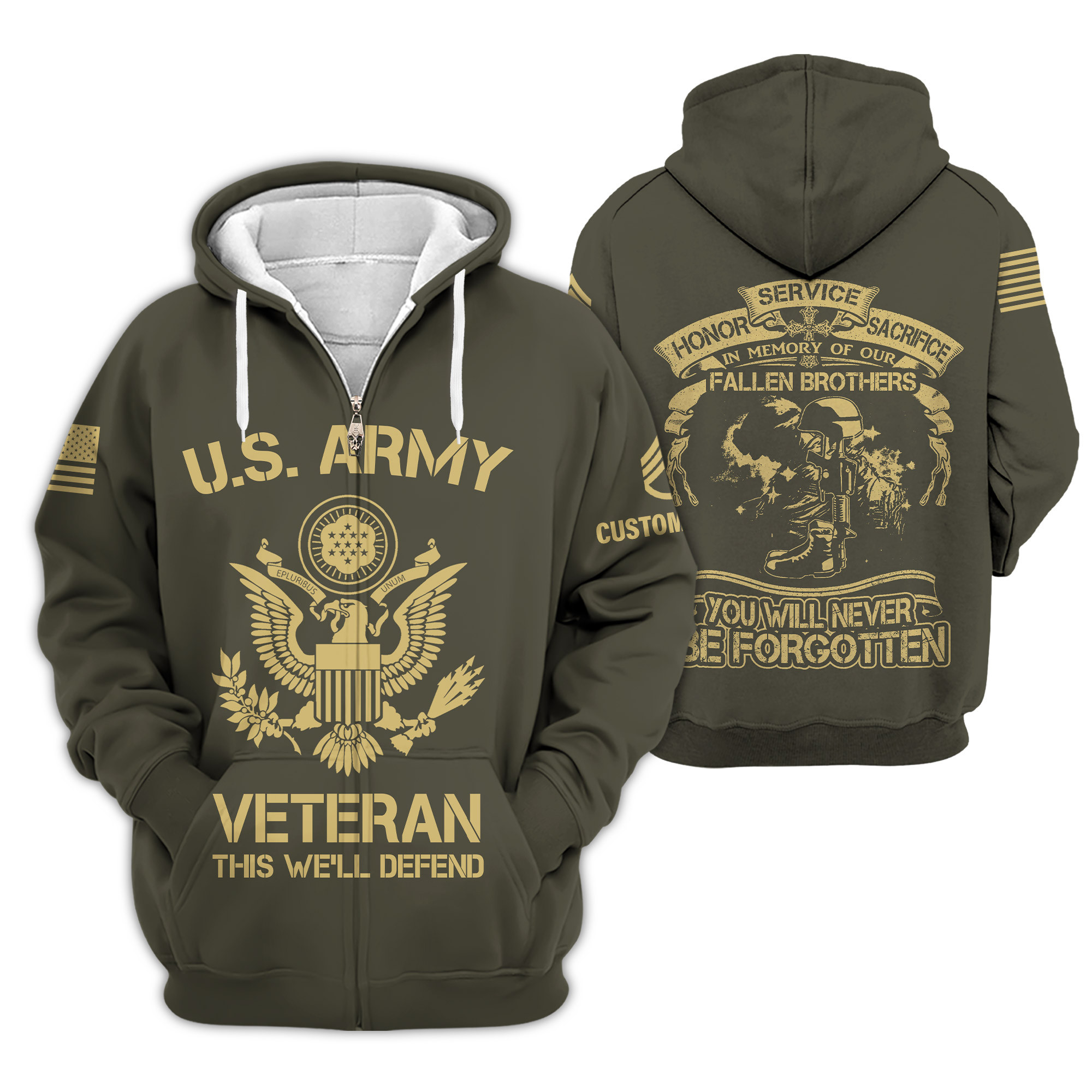 Premium Custom US Army Zip Up Hoodie VPVC609181, Gifts For Army Veteran, Gifts For Veterans Day