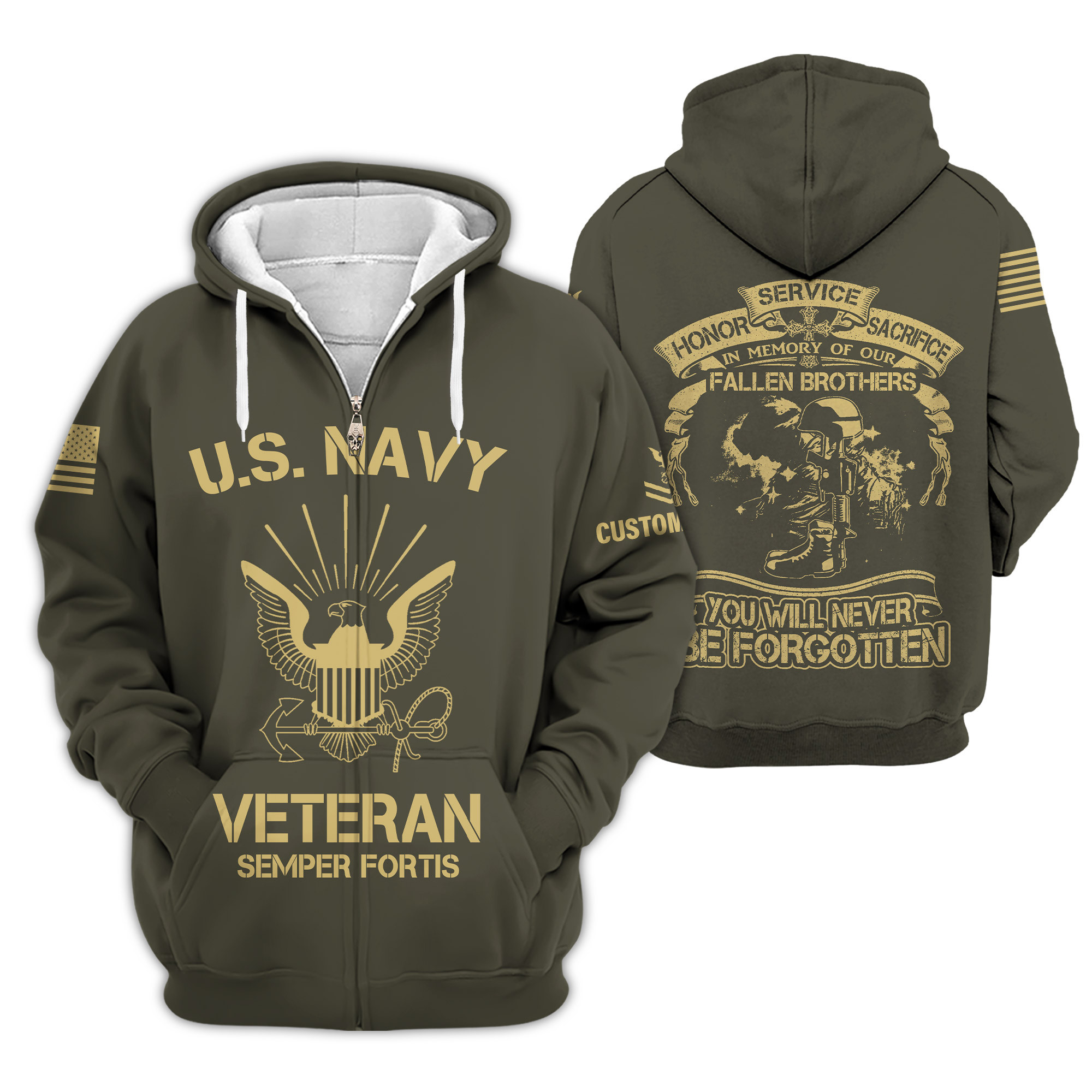 Premium Custom US Navy Zip Up Hoodie VPVC609182, Gifts For Navy Veteran, Gifts For Veterans Day