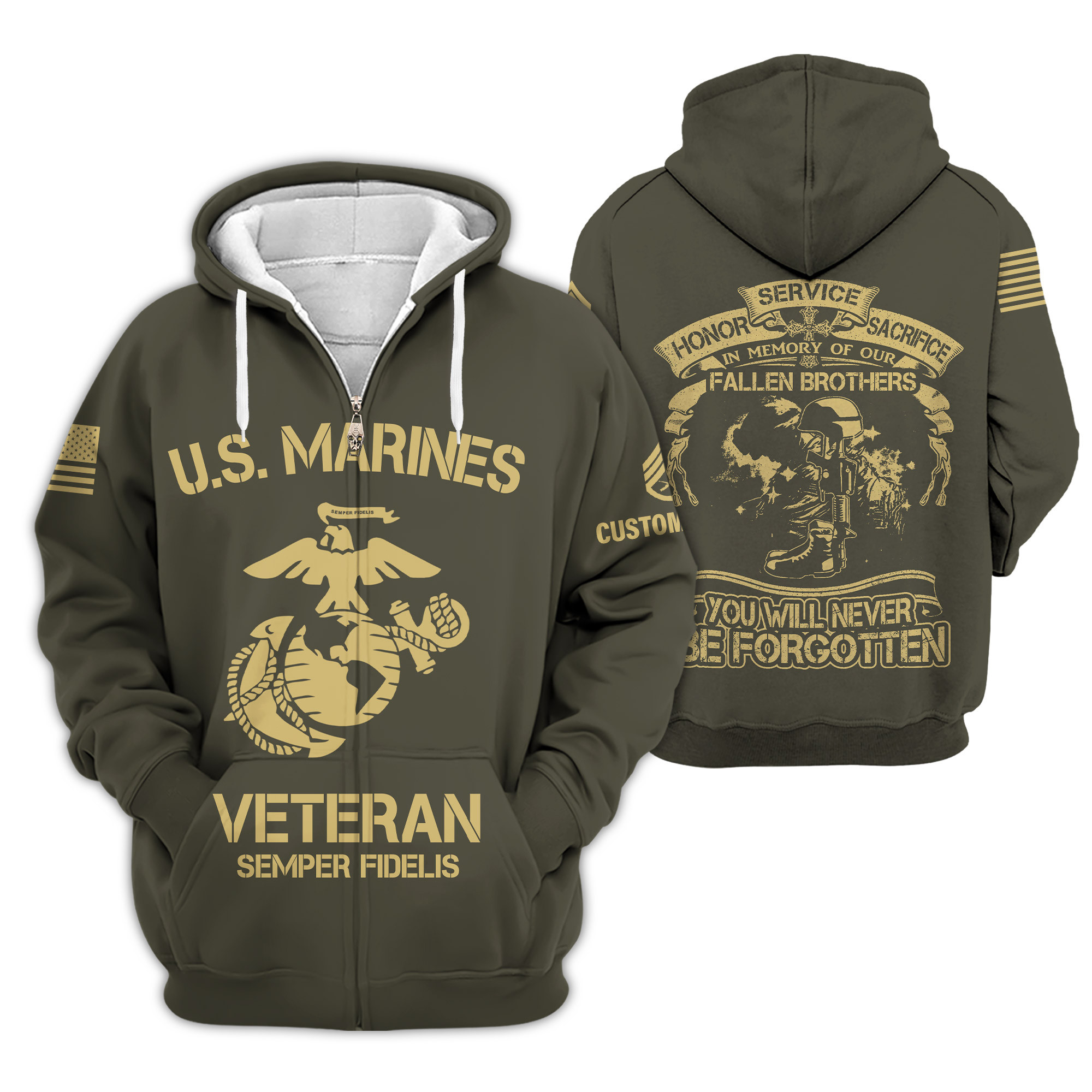 Premium Custom USMC Zip Up Hoodie VPVC609183, Gifts For Marine Veteran, Gifts For Veterans Day